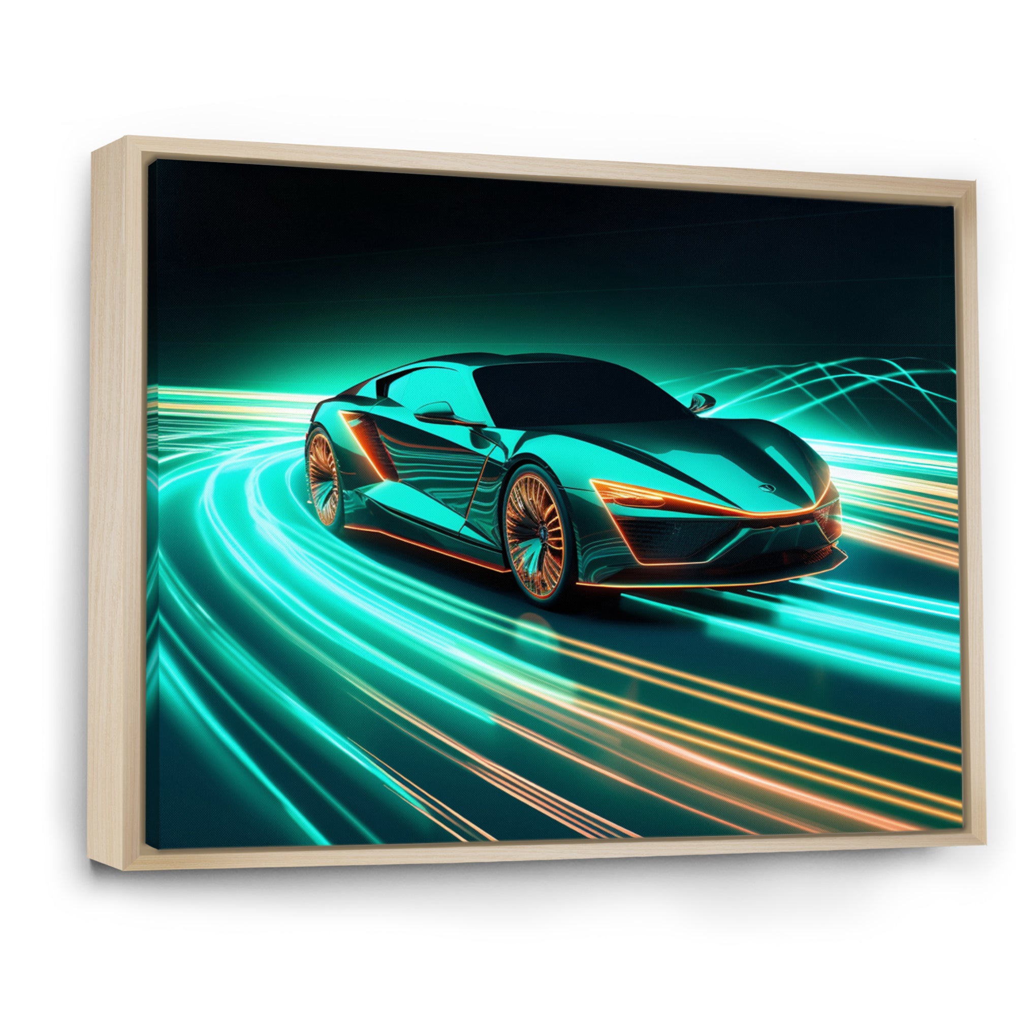 Teal Neon Exotic Car I - Neon Car Canvas Wall Art