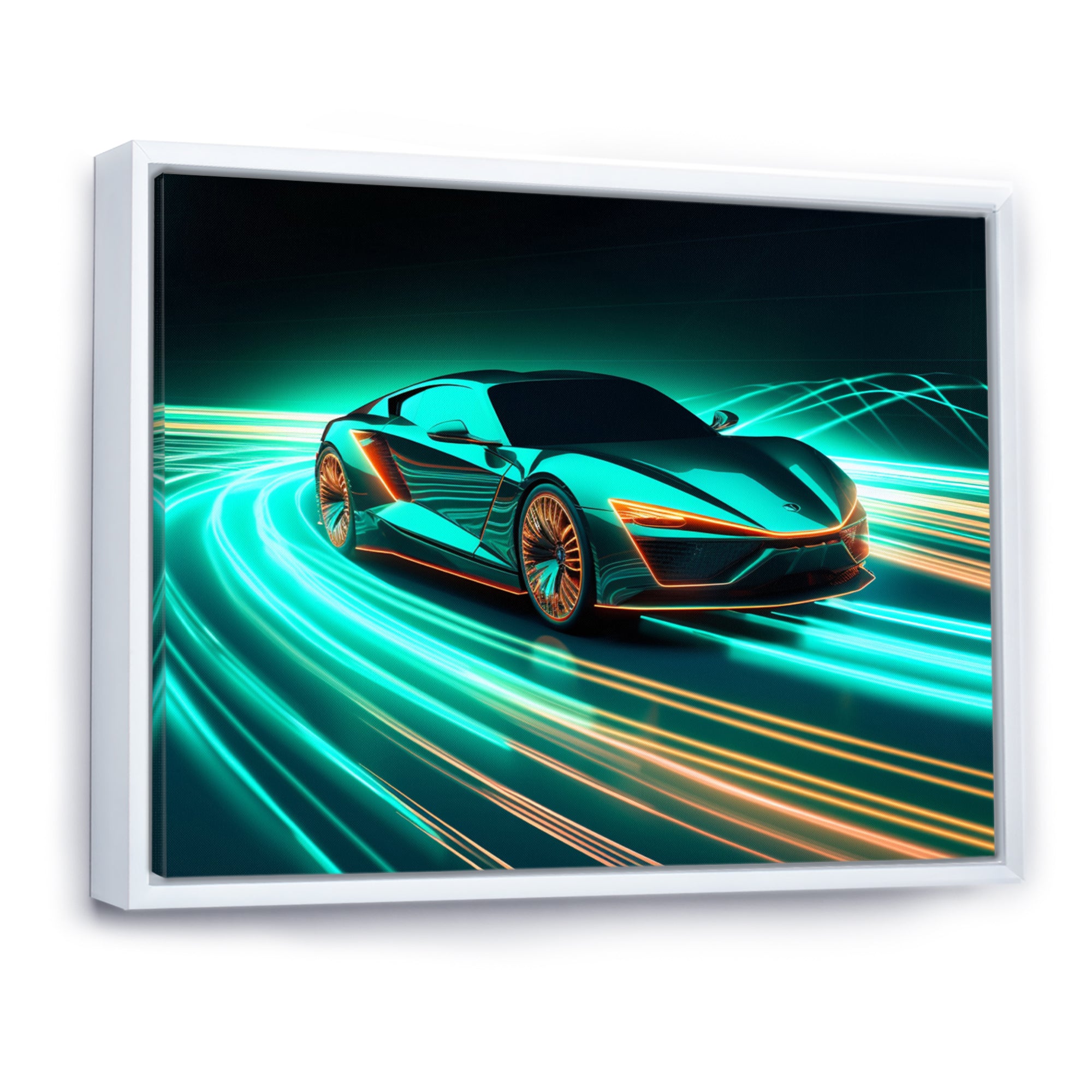 Teal Neon Exotic Car I - Neon Car Canvas Wall Art