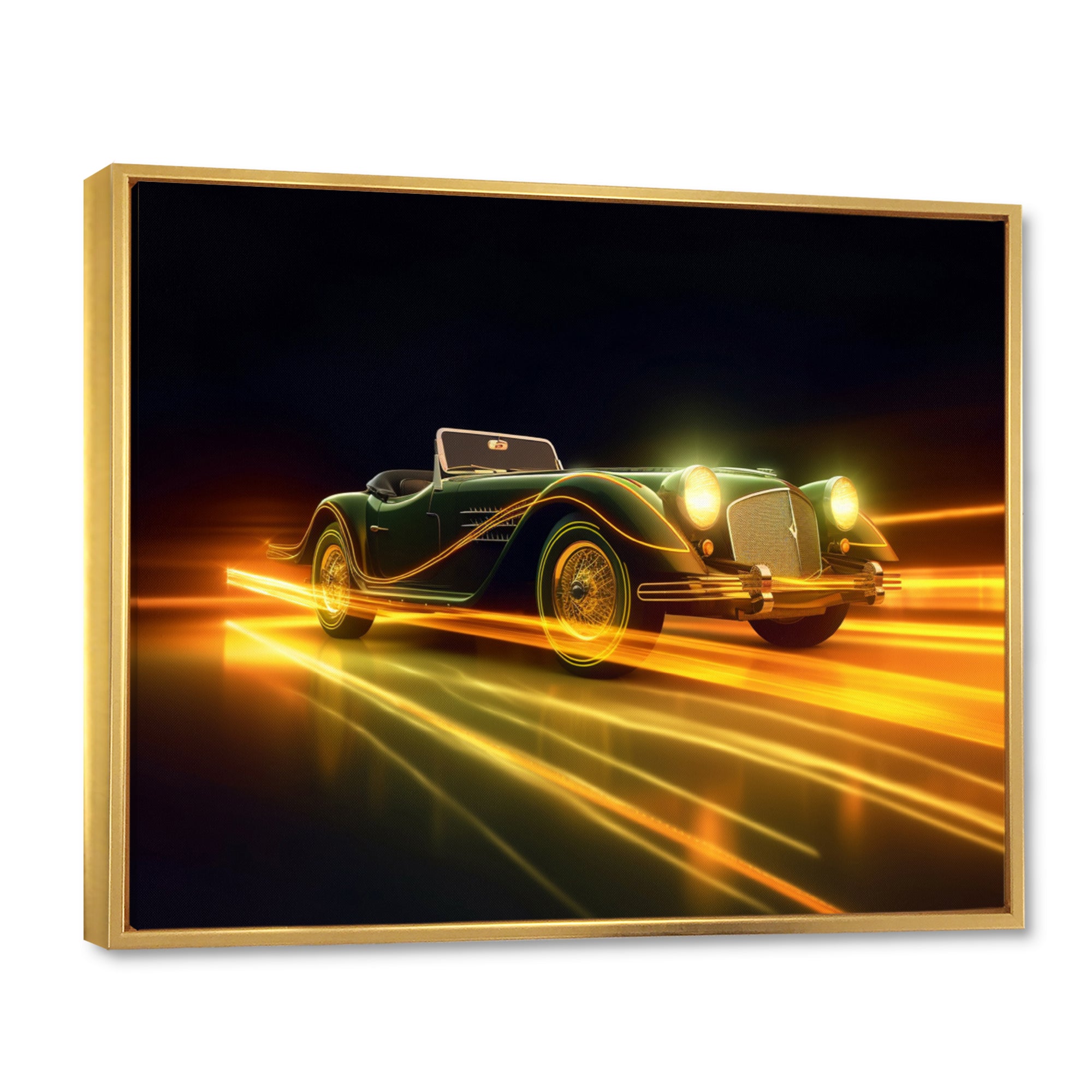 Yellow Neon Classic Car - Neon Car Canvas Wall Art