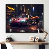 Exotic Car In The Neon Streets I - Neon Car Canvas Wall Art