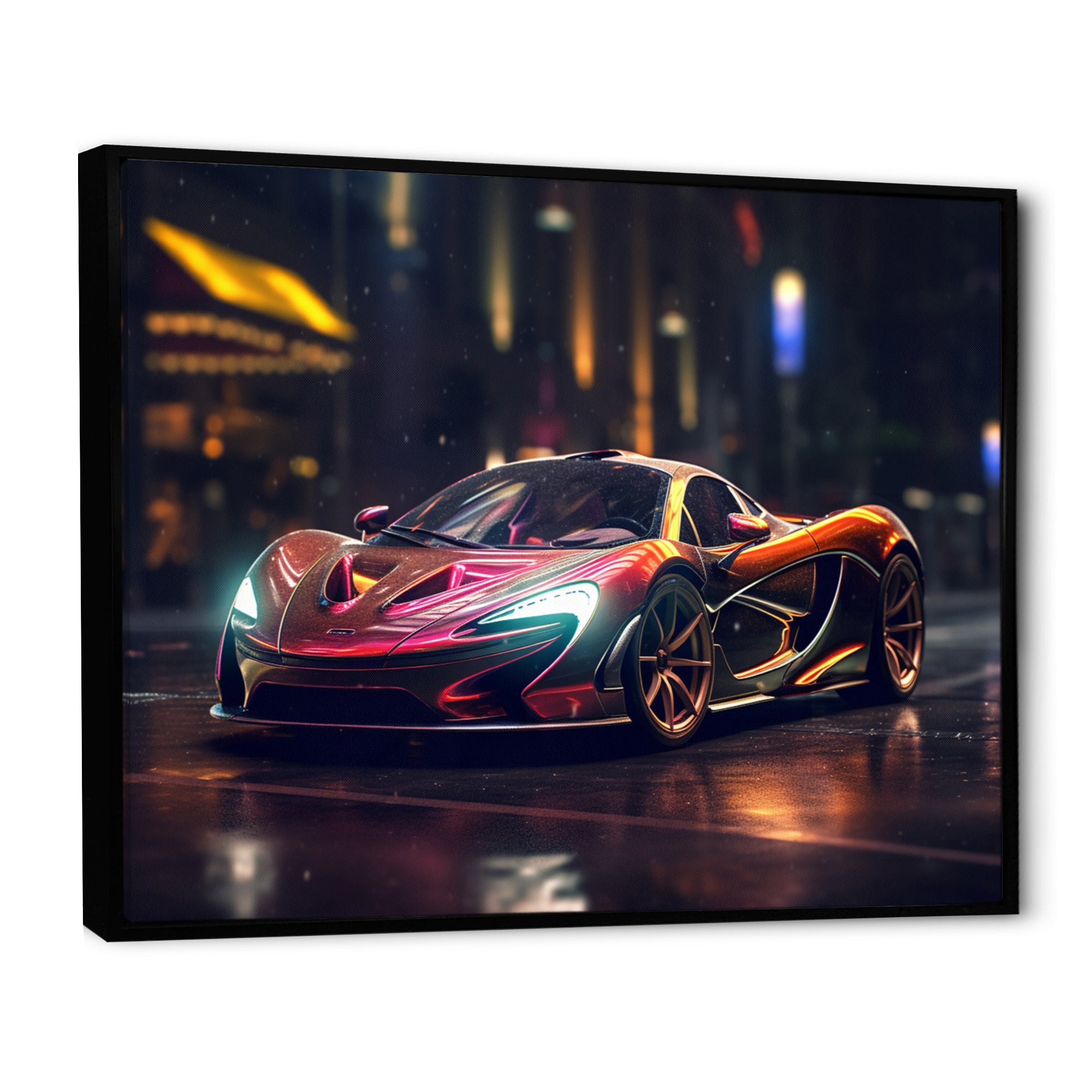 Exotic Car In The Neon Streets I - Neon Car Canvas Wall Art