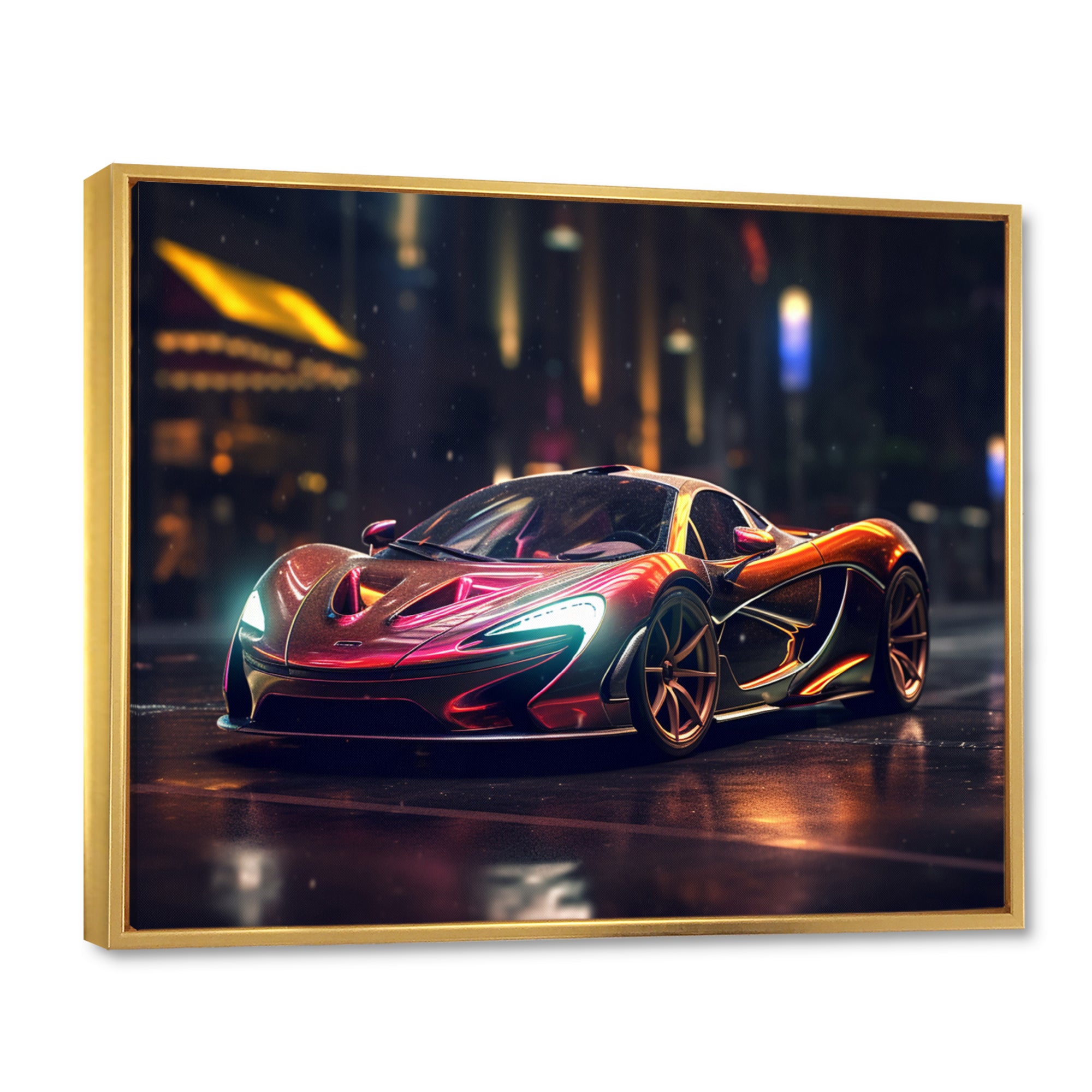 Exotic Car In The Neon Streets I - Neon Car Canvas Wall Art