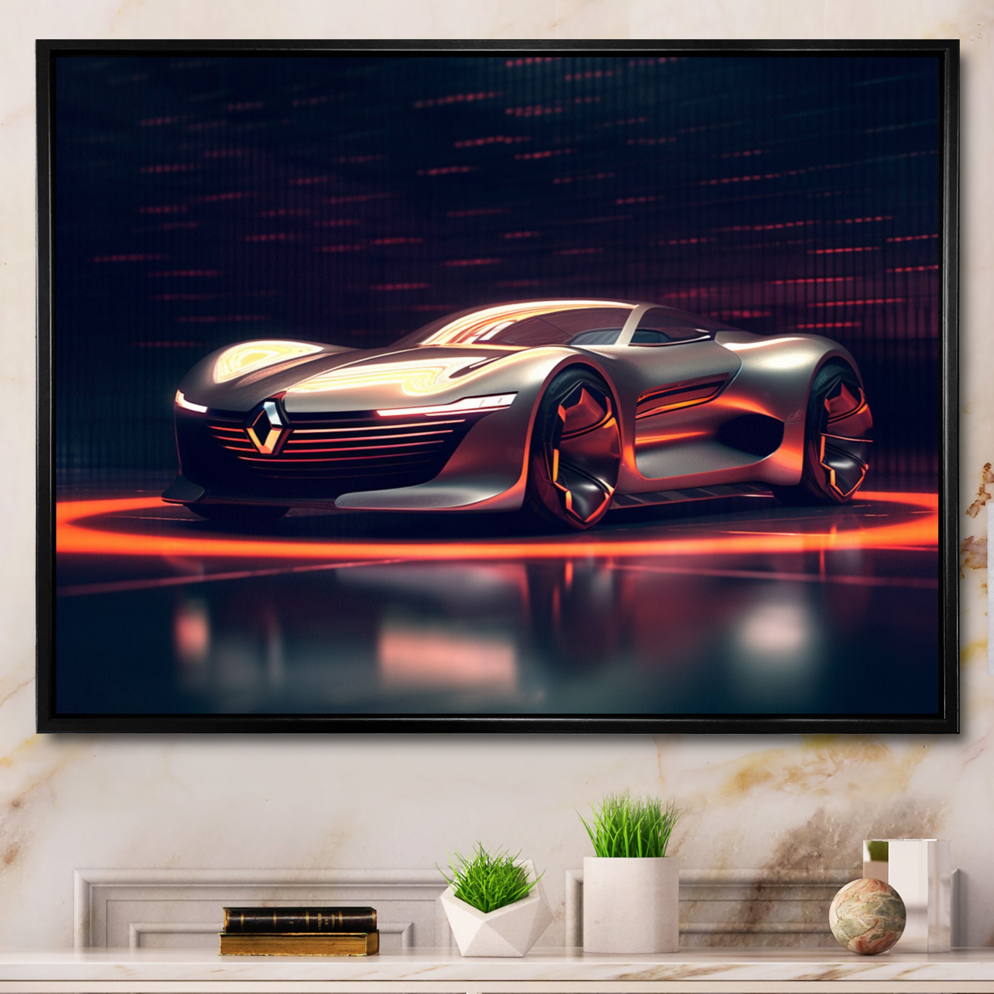 Neon French Exotic Car I - Neon Car Canvas Wall Art