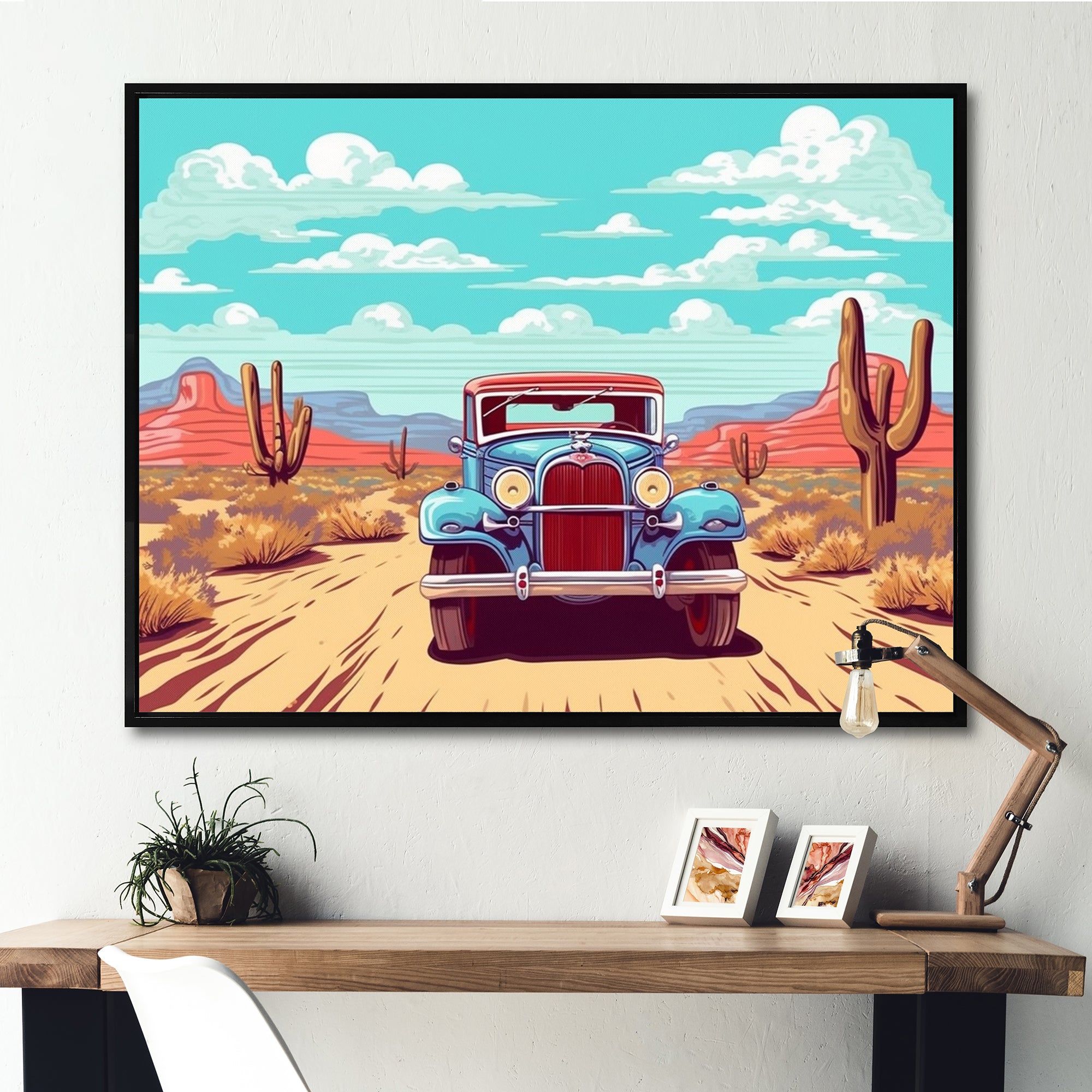 Old American Car In Nevada I - Car Old American Canvas Wall Art