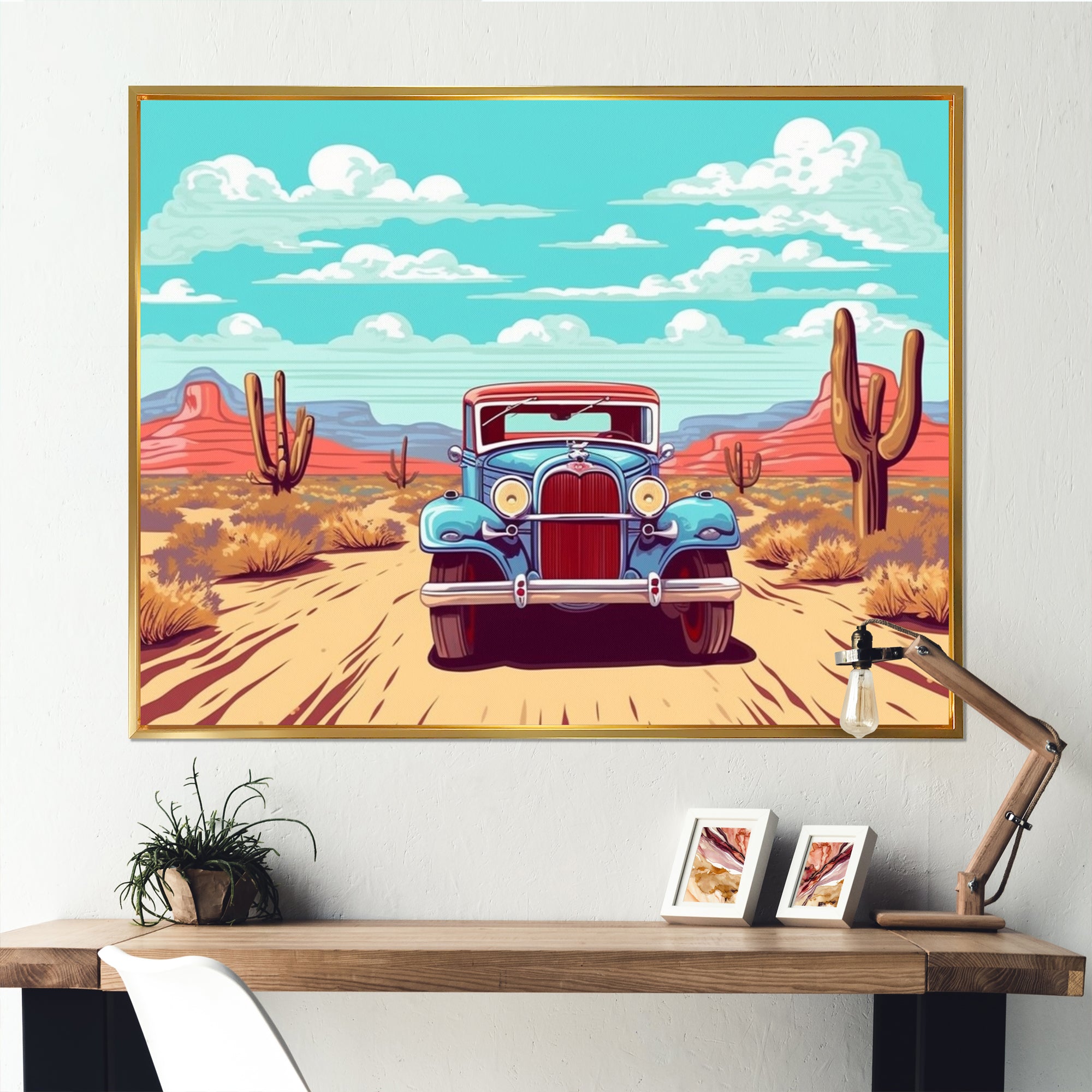 Old American Car In Nevada I - Car Old American Canvas Wall Art