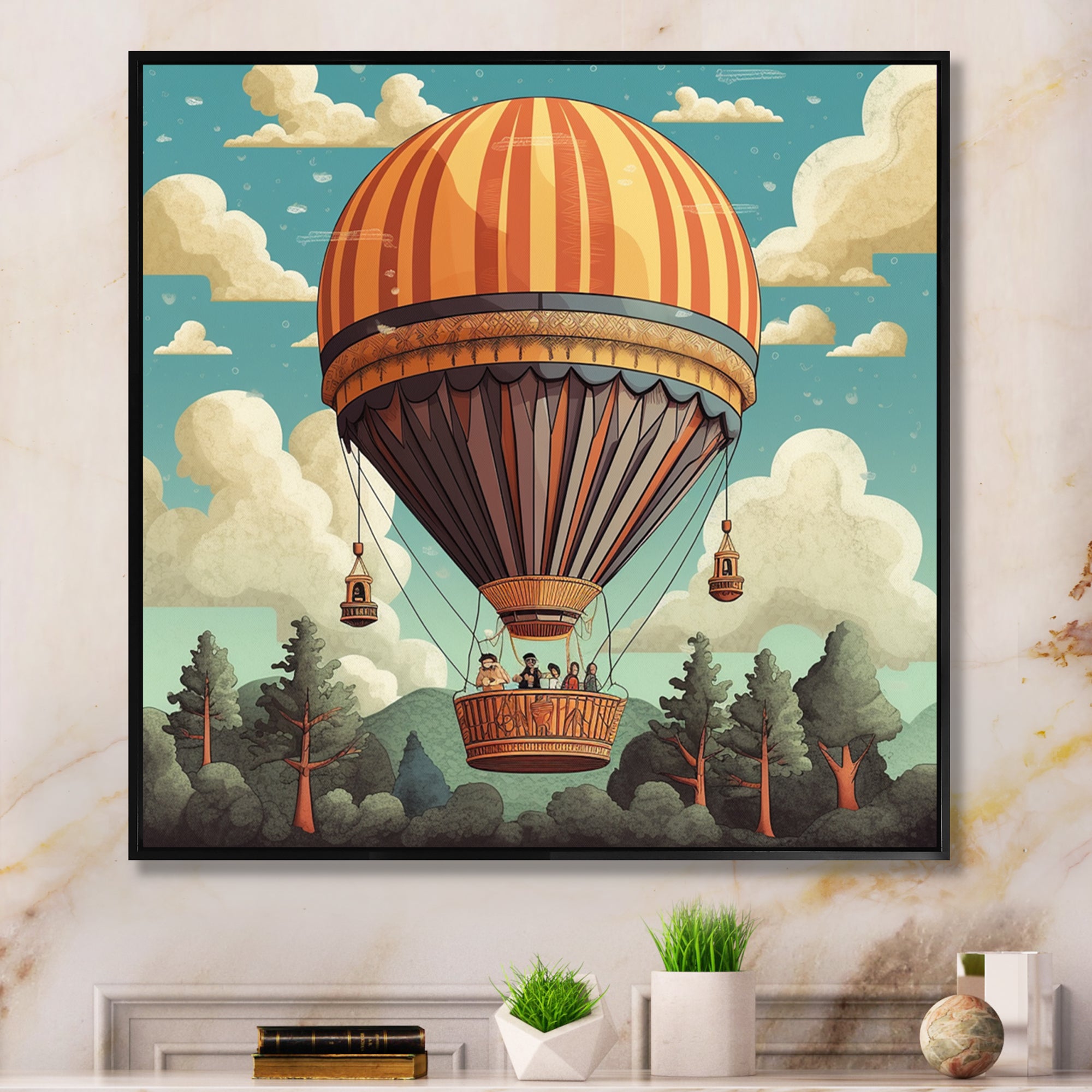 Vintage Hot Air Ballon Landscape I - Hot Air Balloon Canvas Wall Art