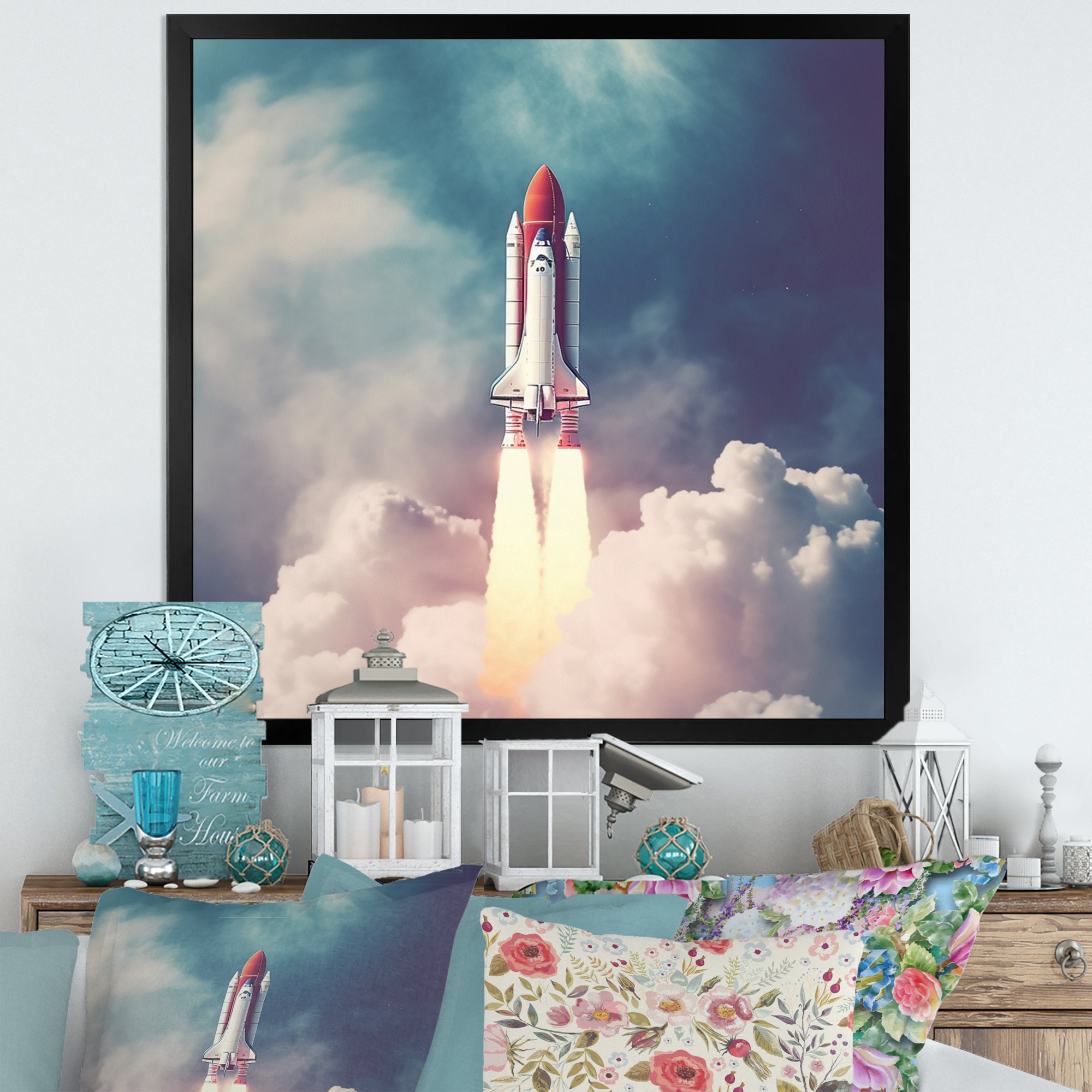 Space Ship Taking Off I - Space Shuttle Canvas Wall Art
