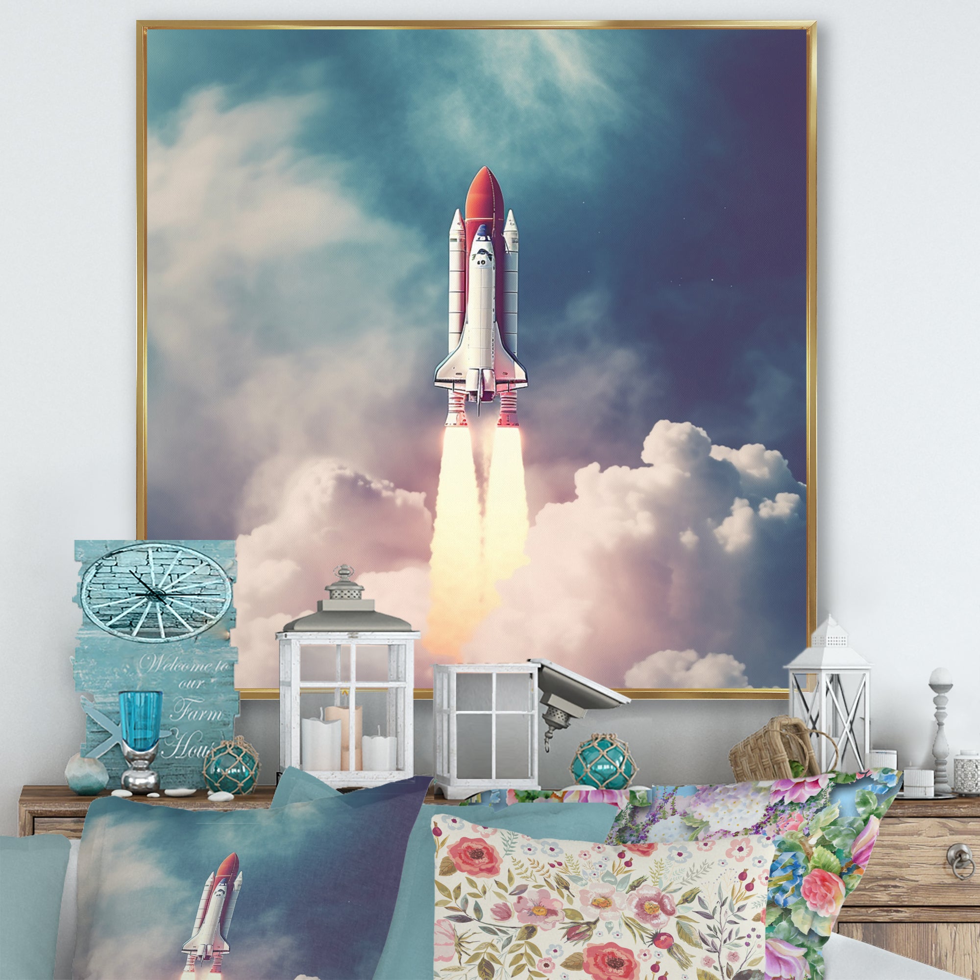 Space Ship Taking Off I - Space Shuttle Canvas Wall Art