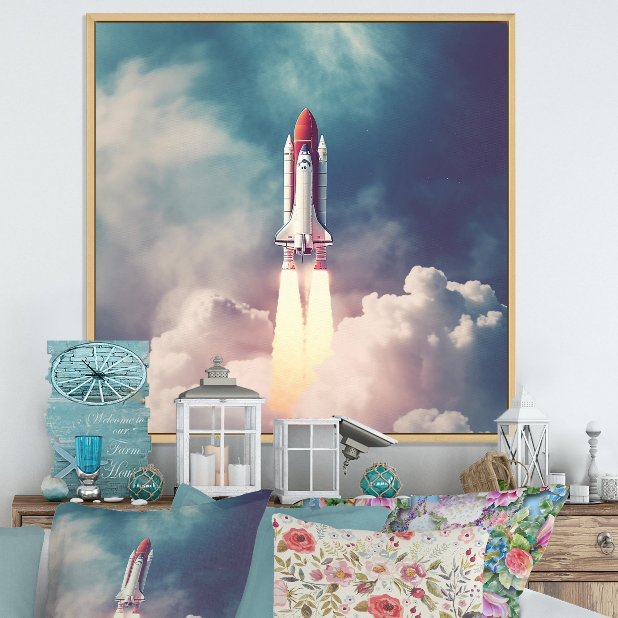 Space Ship Taking Off I - Space Shuttle Canvas Wall Art