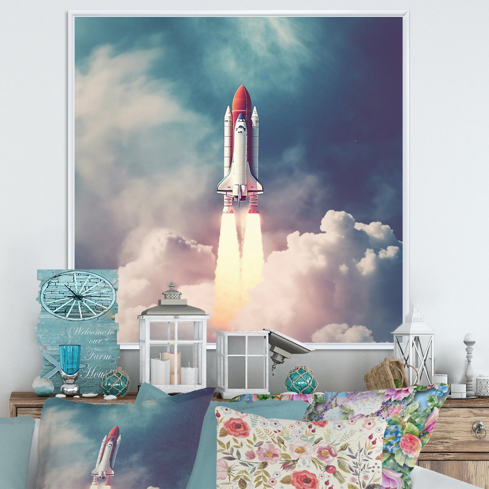 Space Ship Taking Off I - Space Shuttle Canvas Wall Art