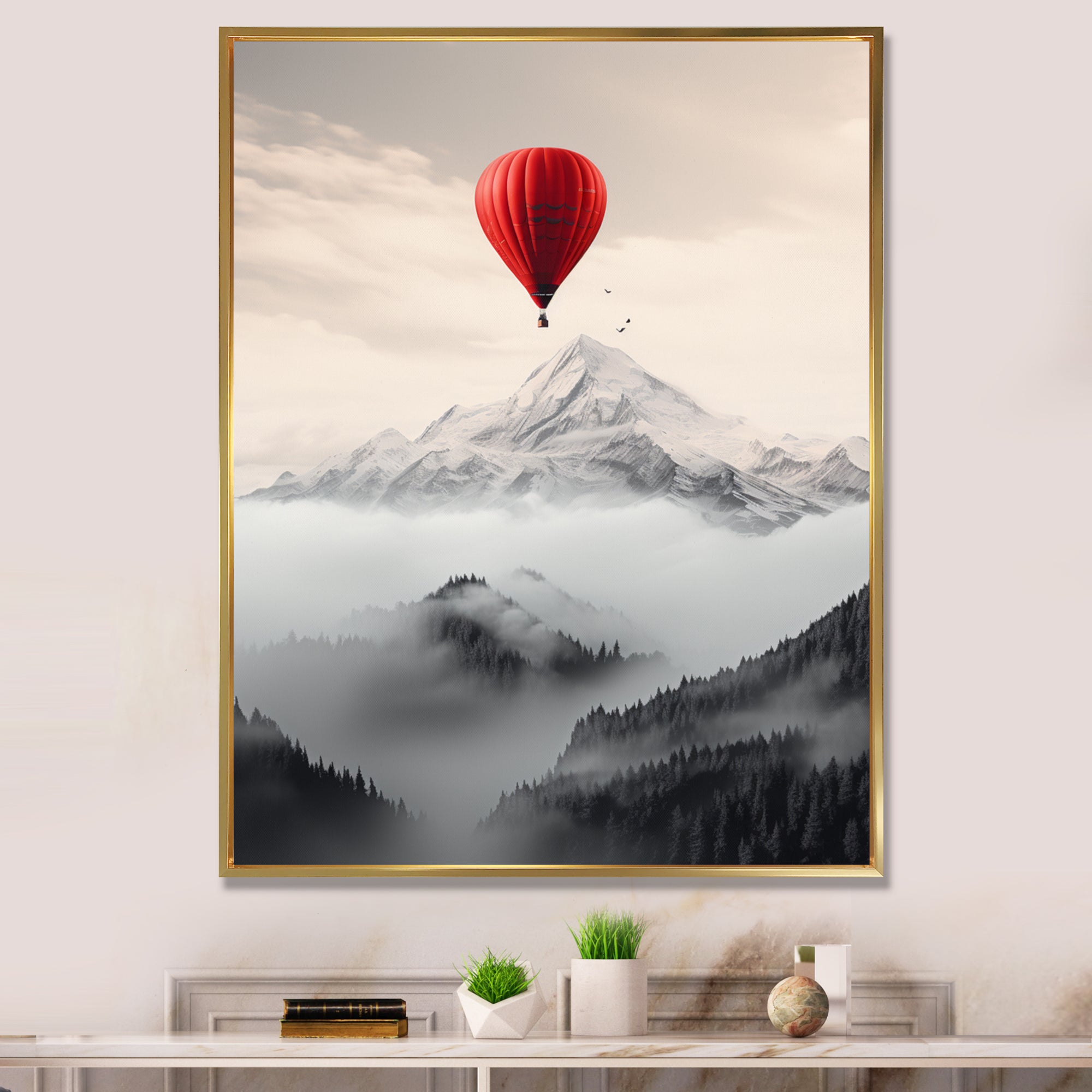 Hot Air Ballon In The Mountains I - Hot Air Balloon Canvas Wall Art