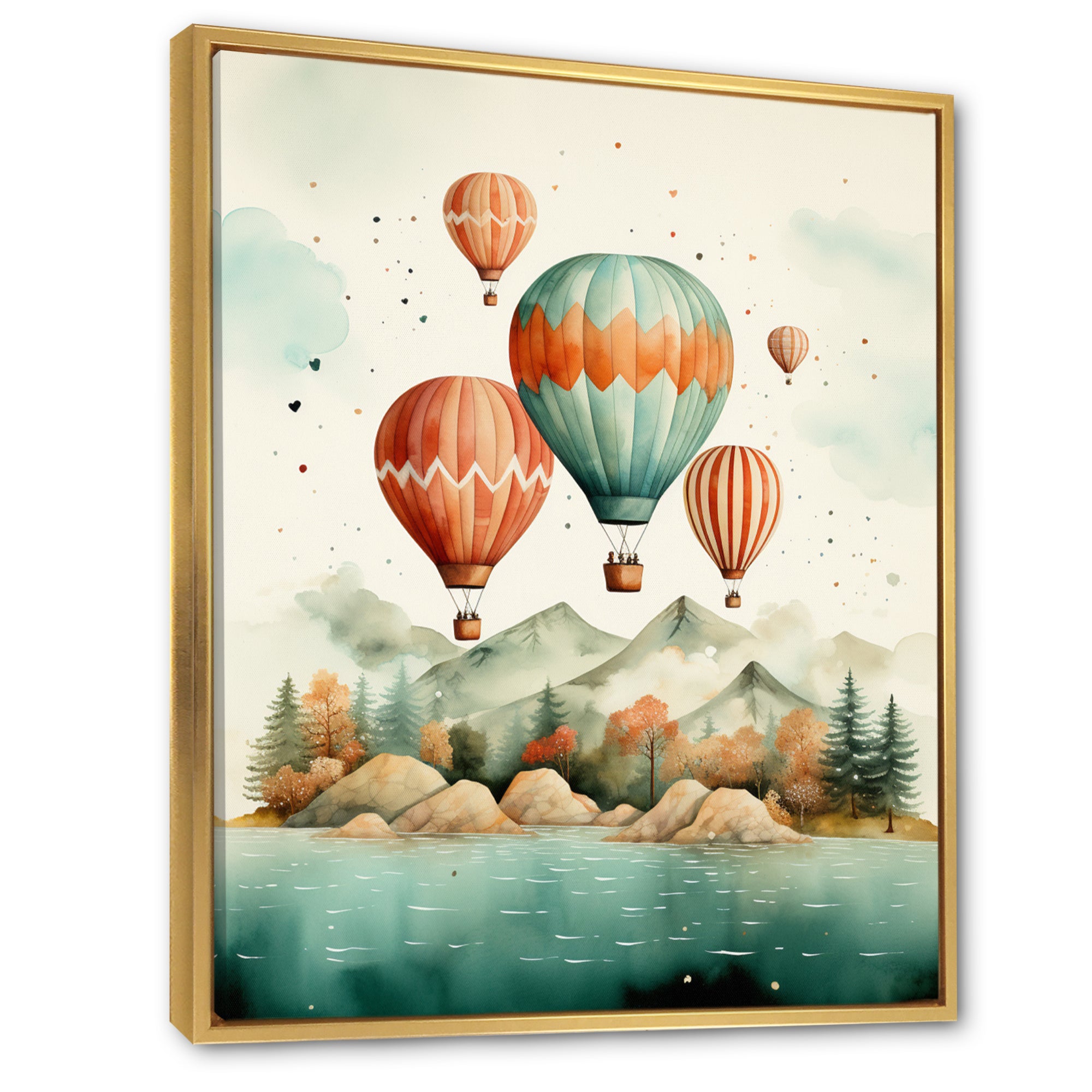 Flying Over The Ocean In Hot Air Ballon - Hot Air Balloon Canvas Wall Art