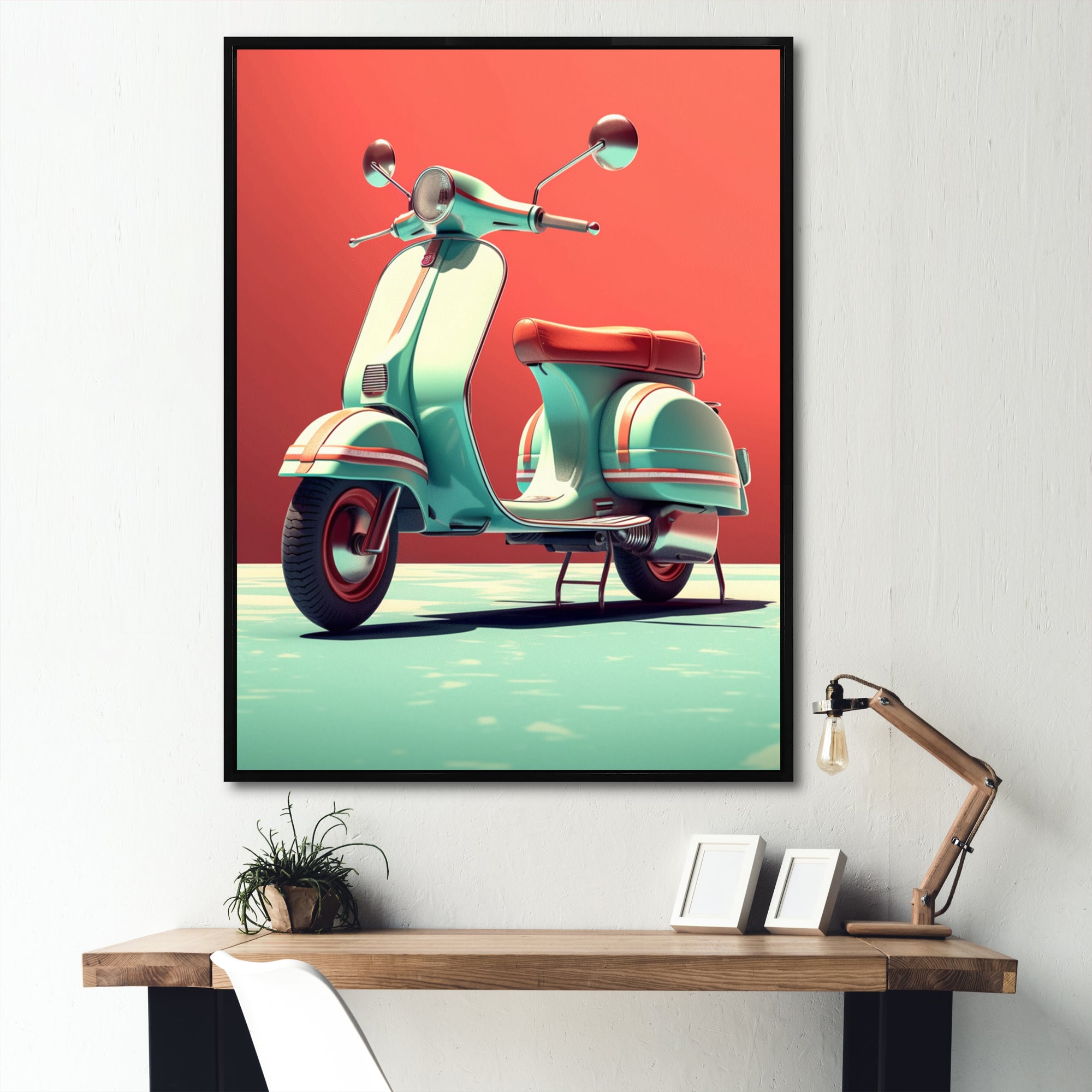 Coral Teal Scooter Display I - Scooter Canvas Wall Art