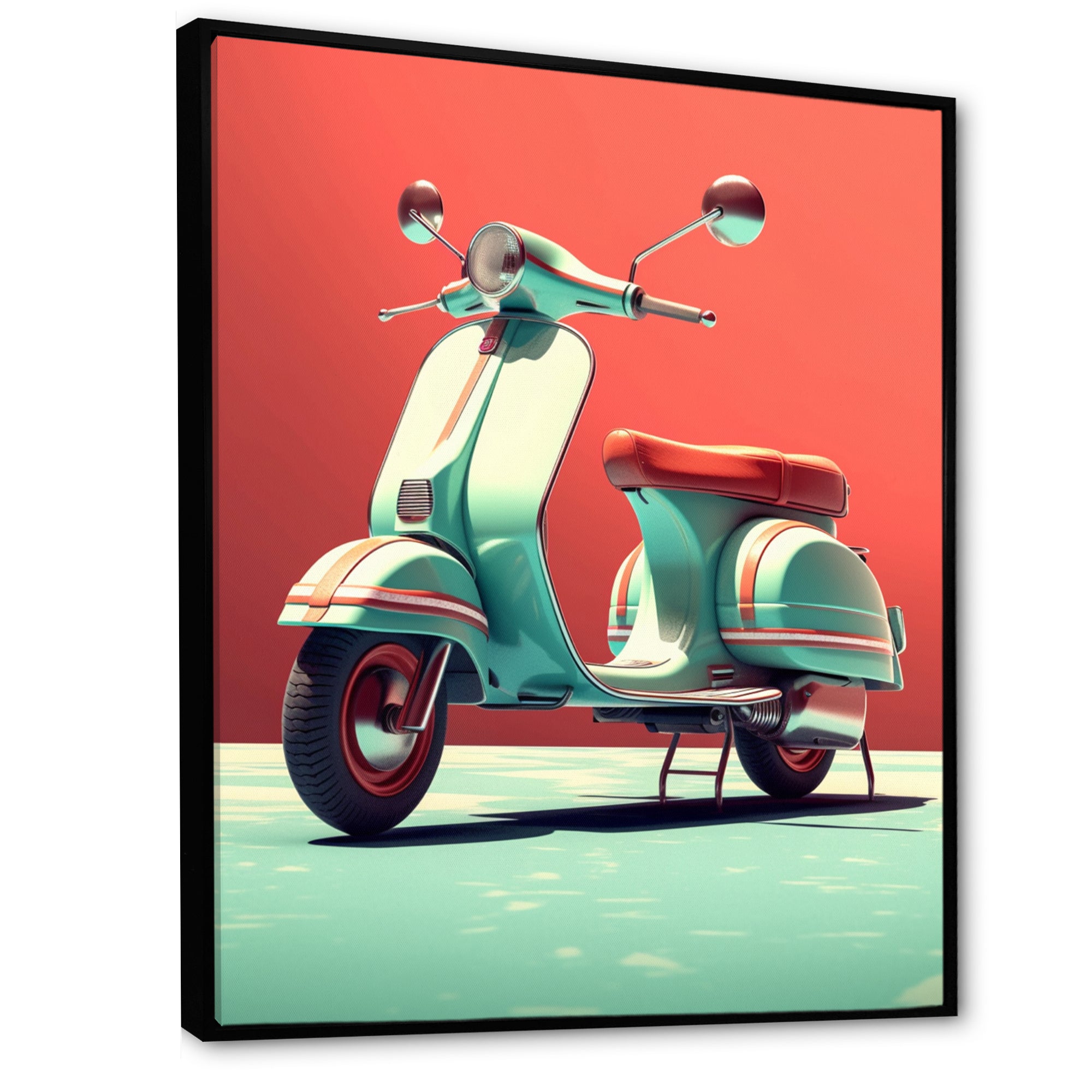 Coral Teal Scooter Display I - Scooter Canvas Wall Art