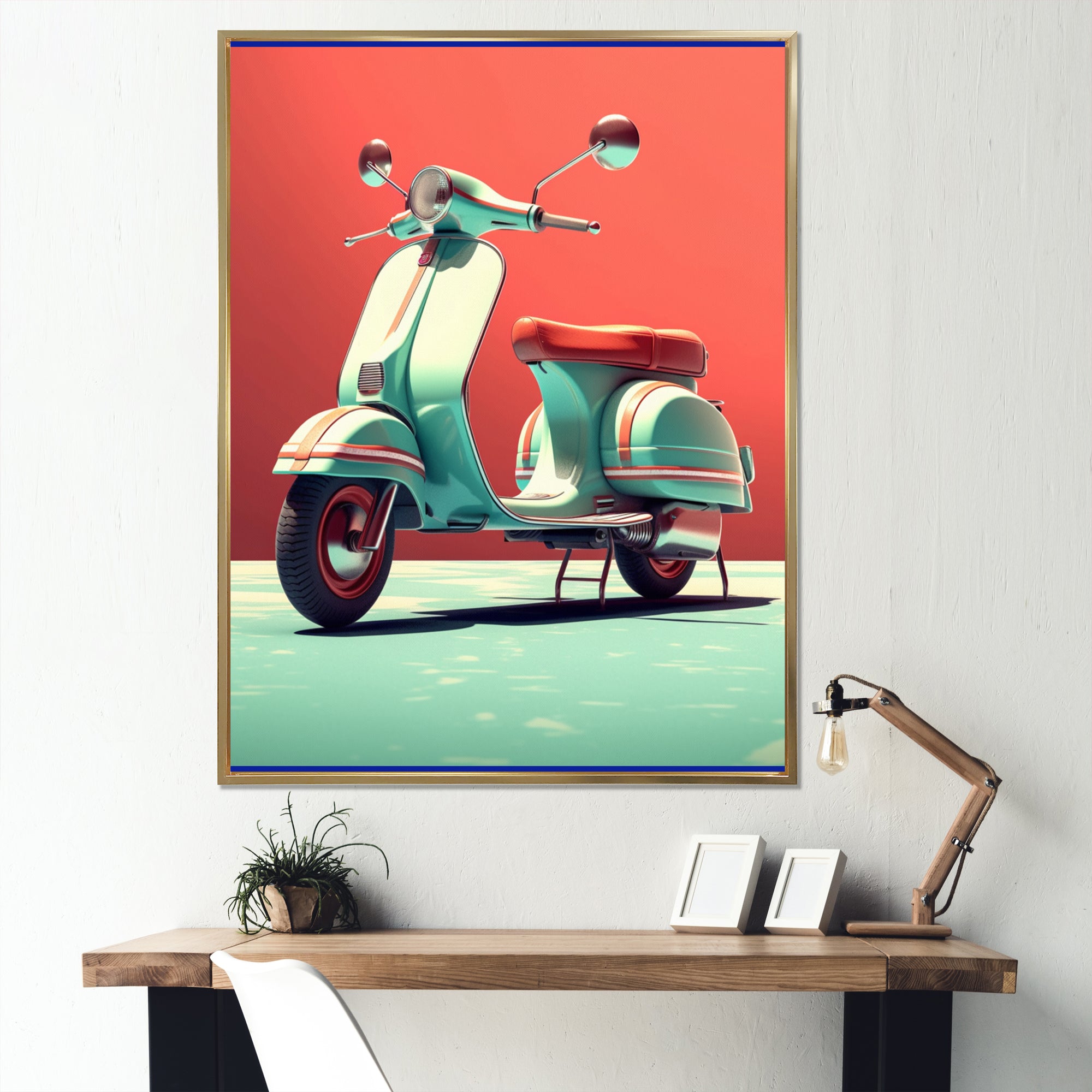 Coral Teal Scooter Display I - Scooter Canvas Wall Art