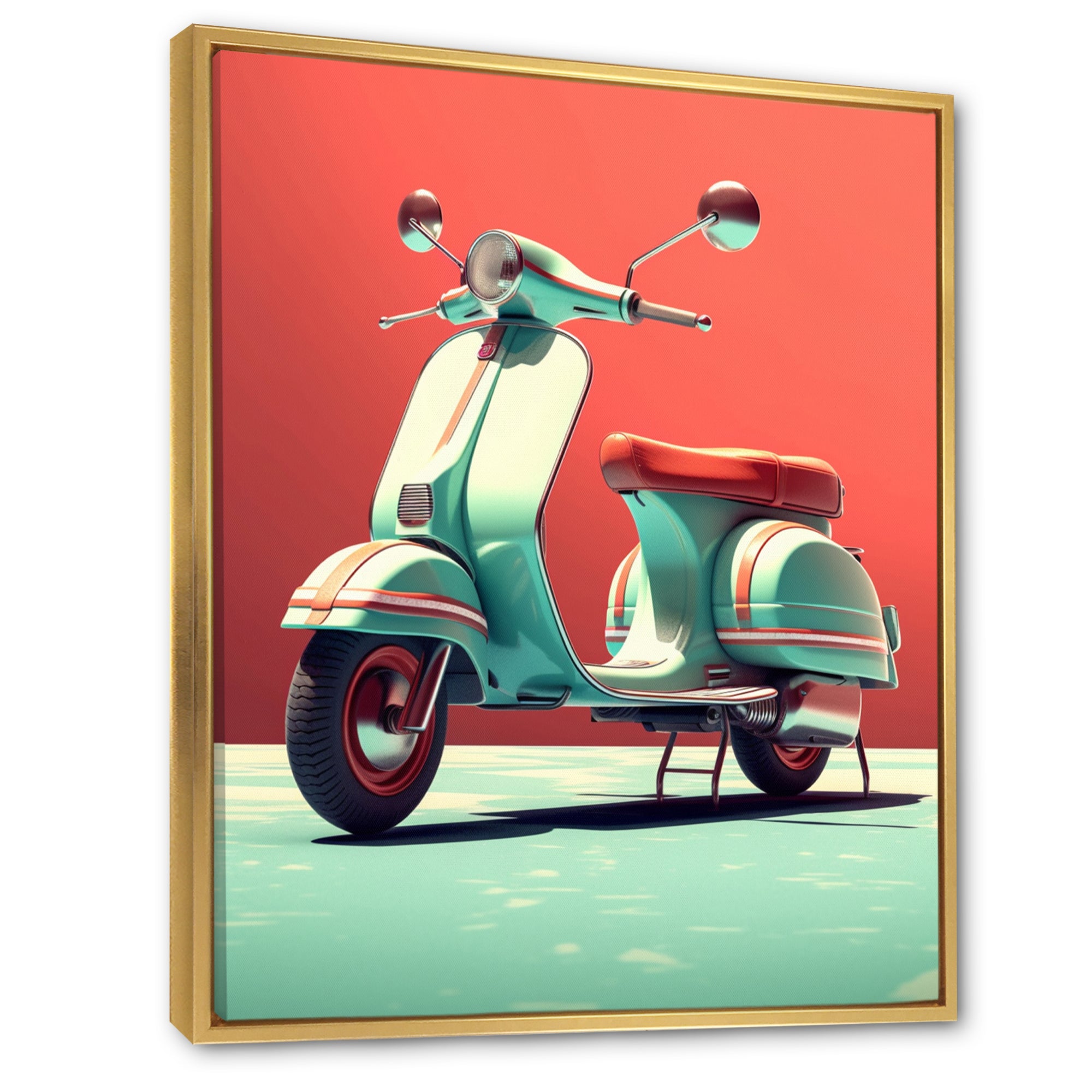 Coral Teal Scooter Display I - Scooter Canvas Wall Art