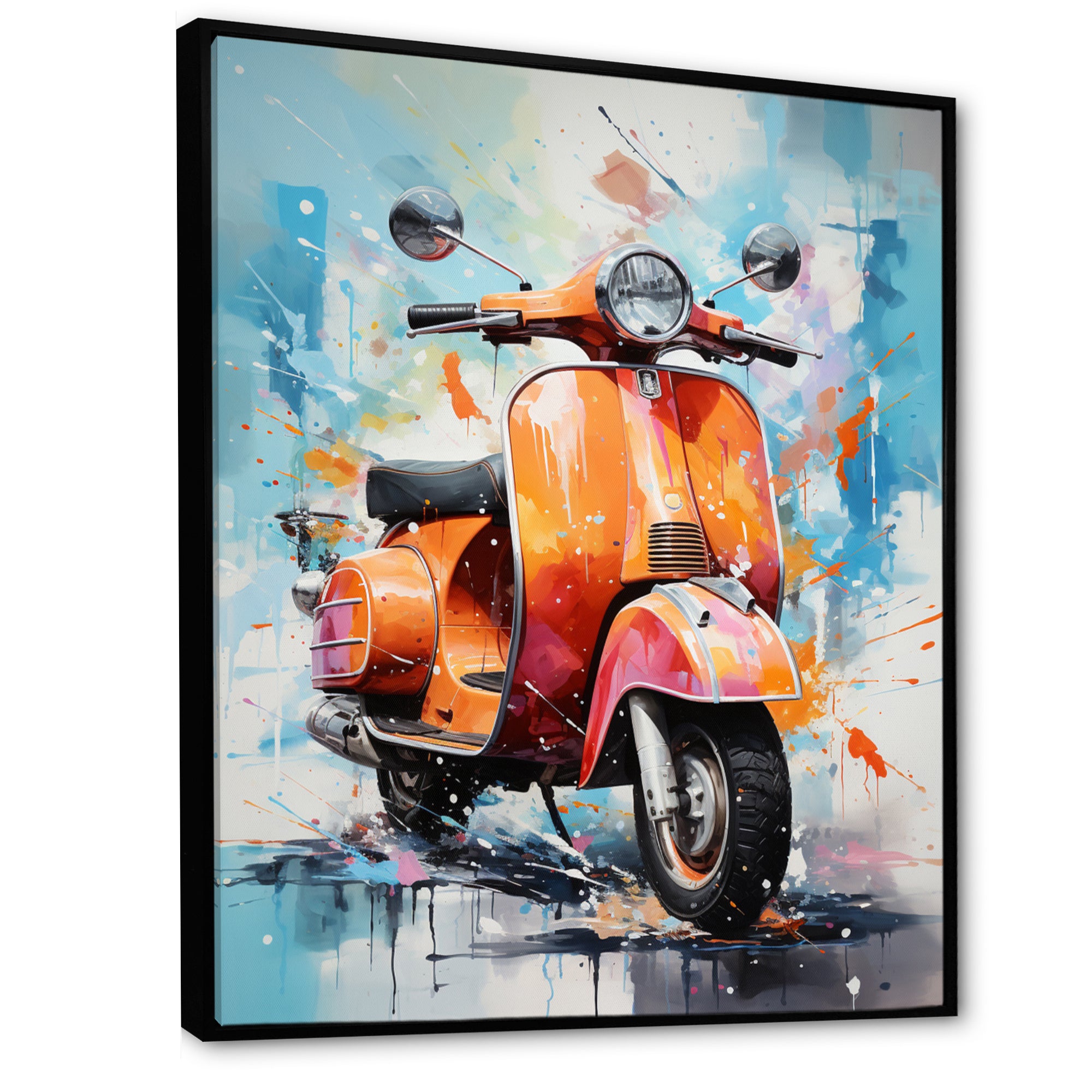 Coral Teal Scooter Display Graphite I - Scooter Canvas Wall Art