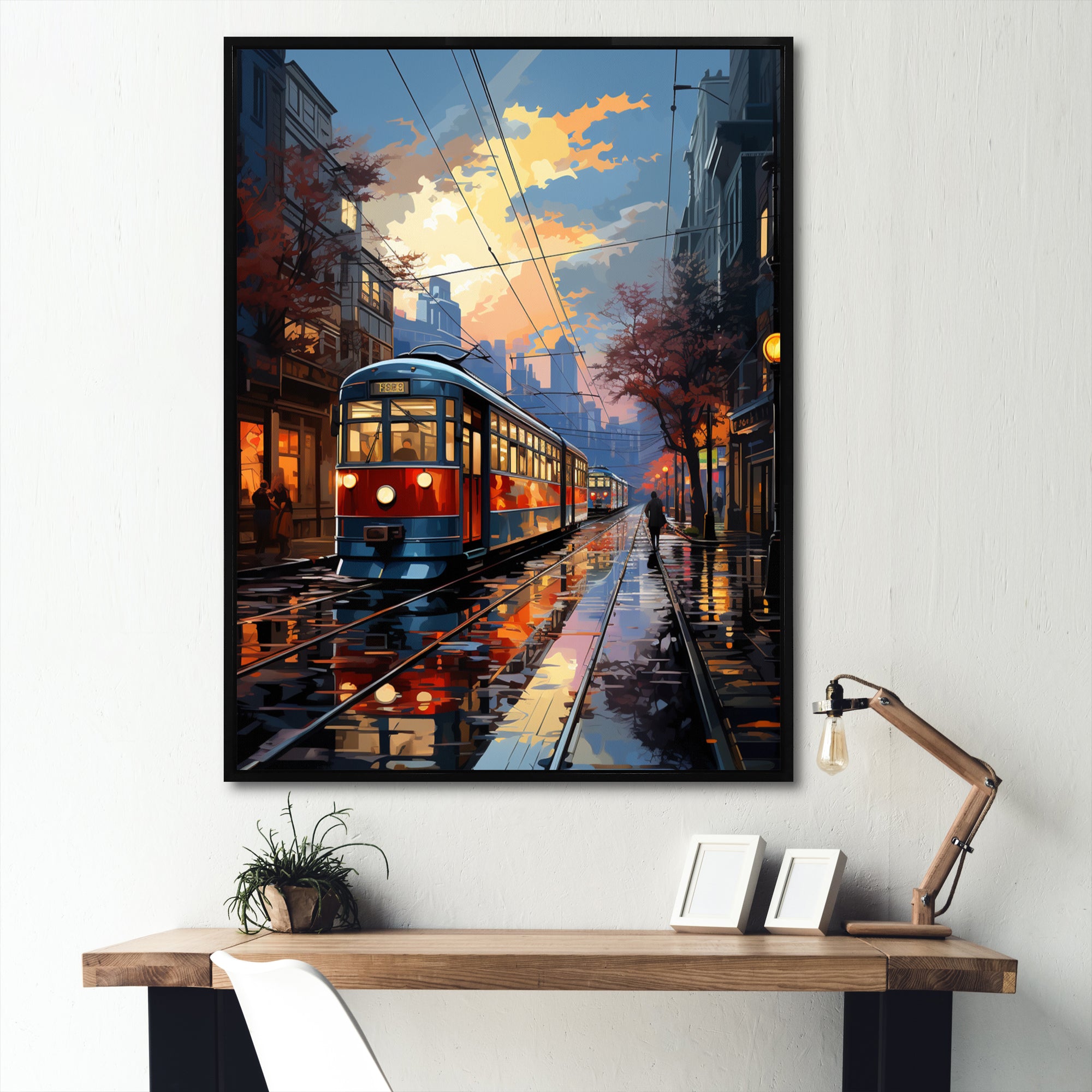 City Trains At Night - Train Canvas Wall Art