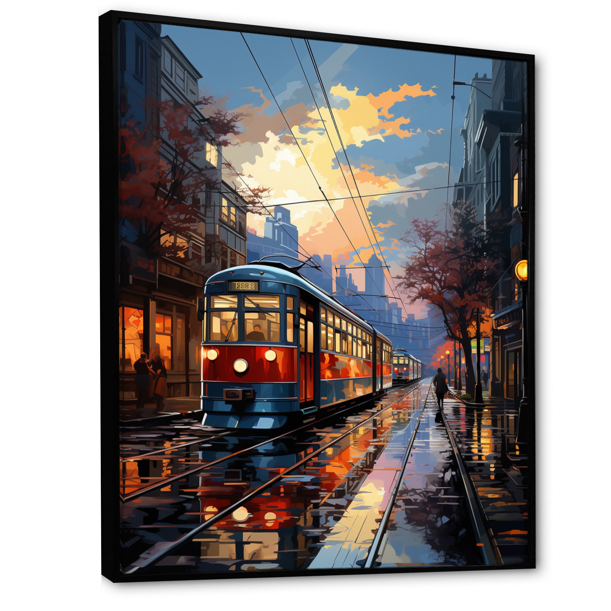 City Trains At Night - Train Canvas Wall Art