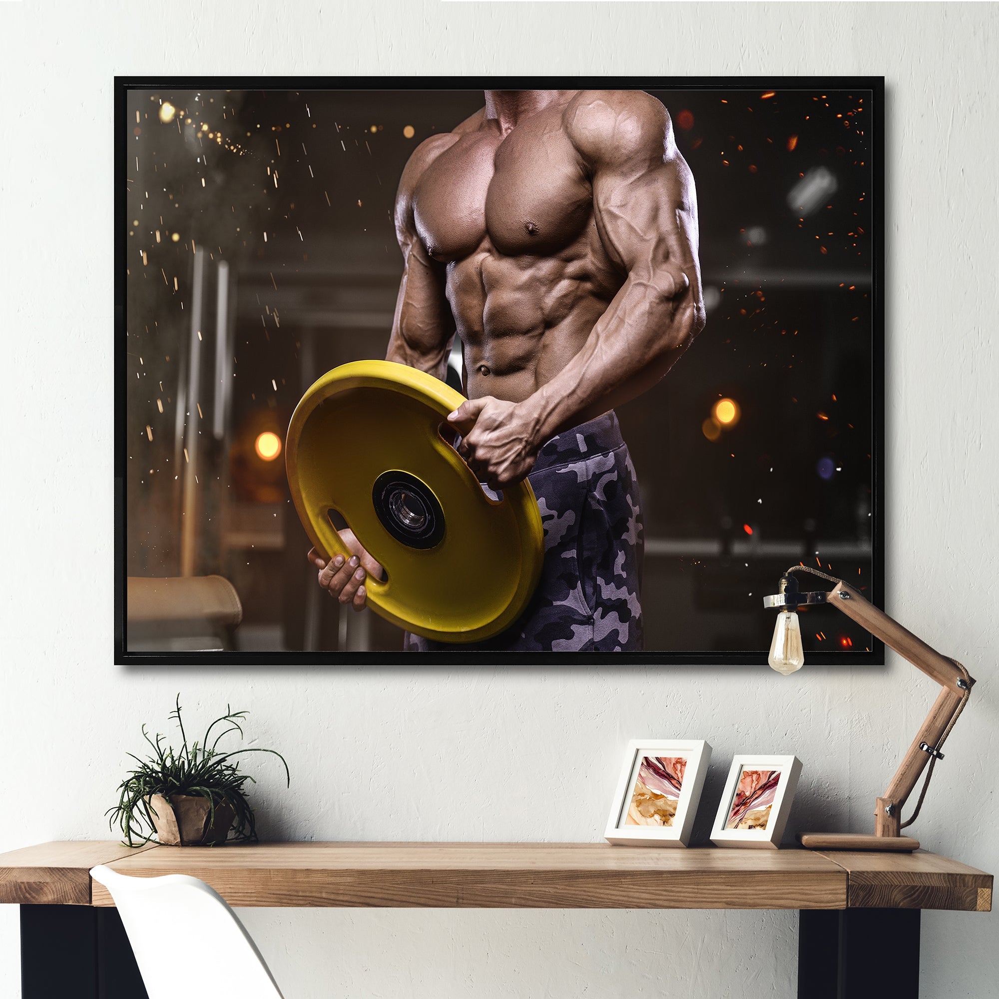 Pumping Up Muscles Dumbbells - Aerobic & Bodybuilding Canvas Wall Art