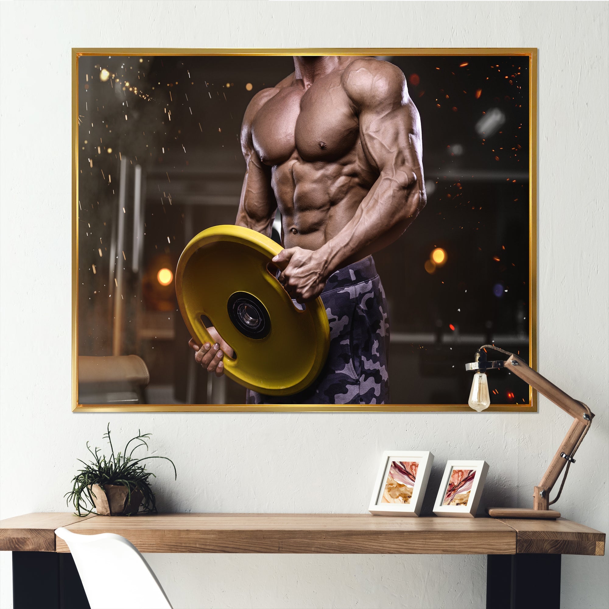Pumping Up Muscles Dumbbells - Aerobic & Bodybuilding Canvas Wall Art