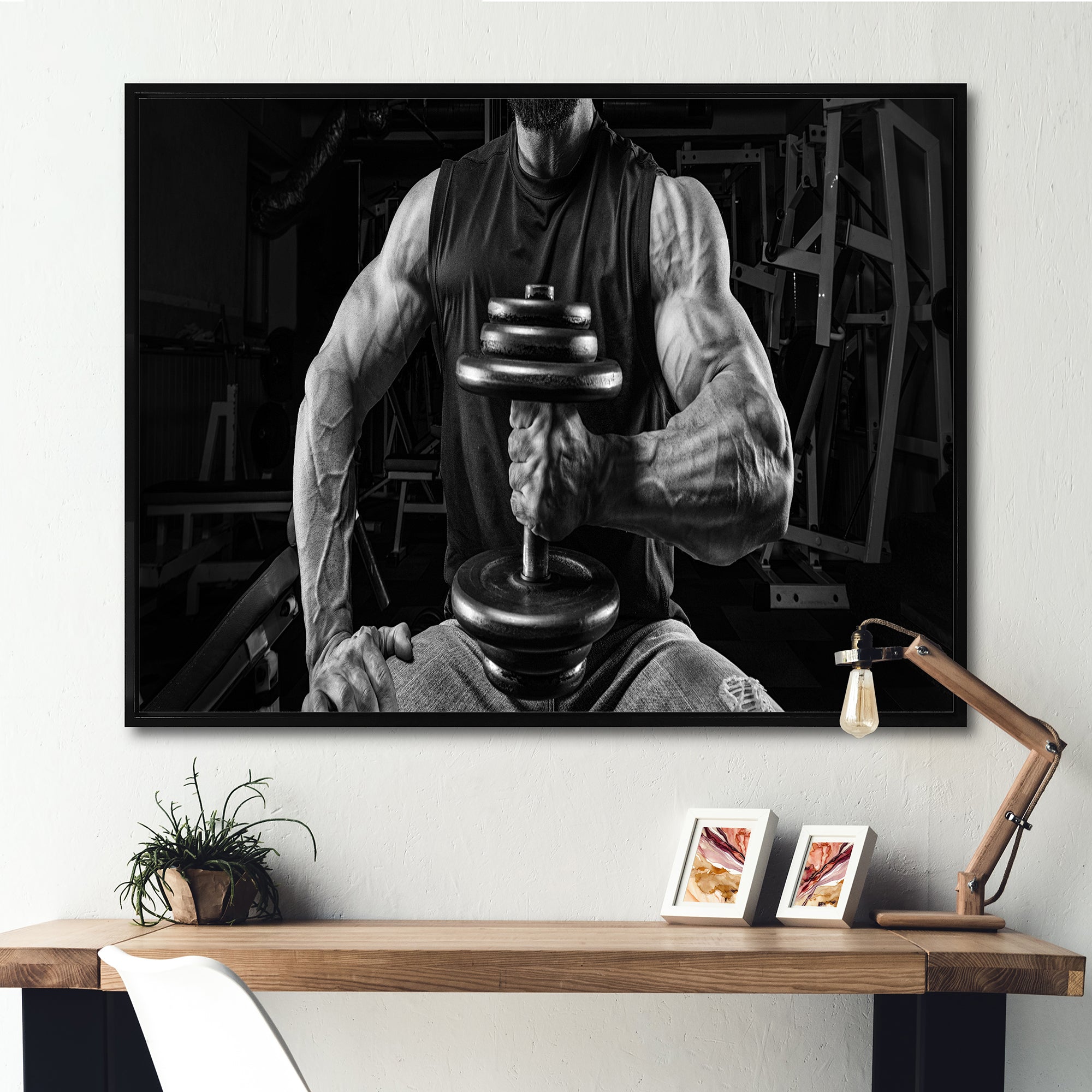 Black And White Dumbbell Gym - Aerobic & Bodybuilding Canvas Wall Art