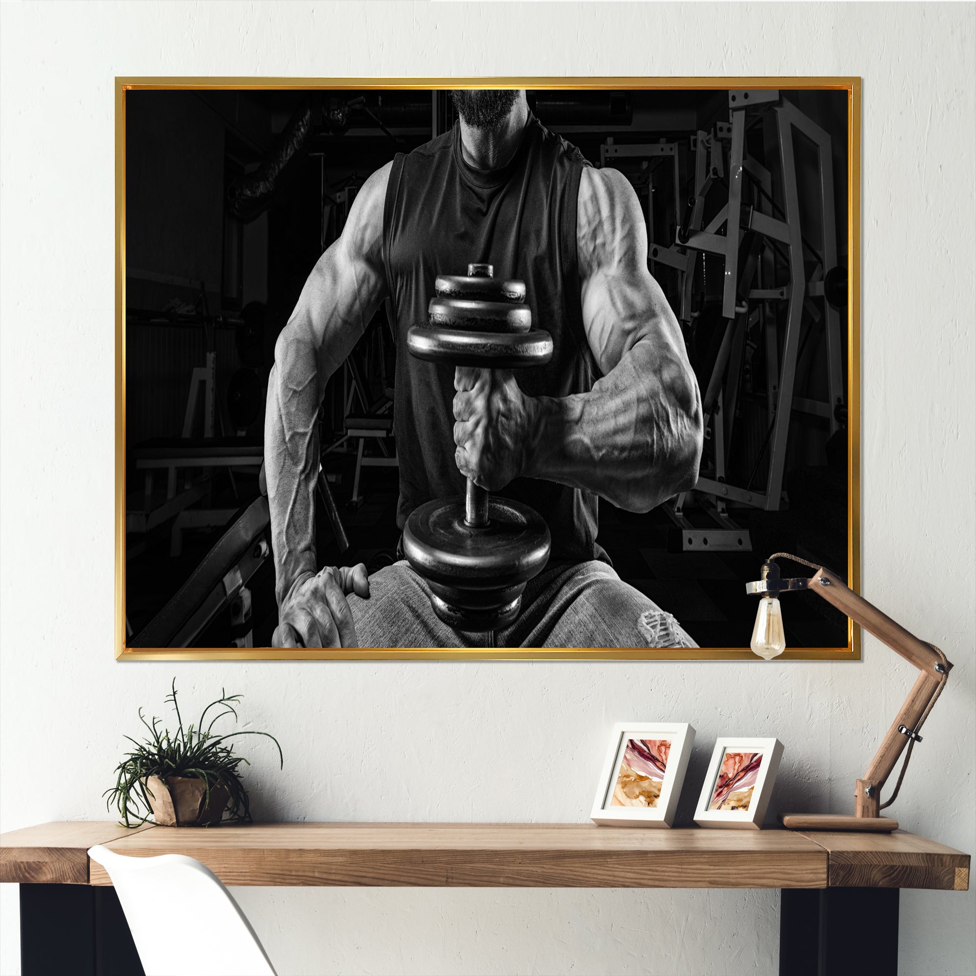 Black And White Dumbbell Gym - Aerobic & Bodybuilding Canvas Wall Art