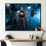 Woman Holding Barbell On Shoulders - Aerobic & Bodybuilding Canvas Wall Art