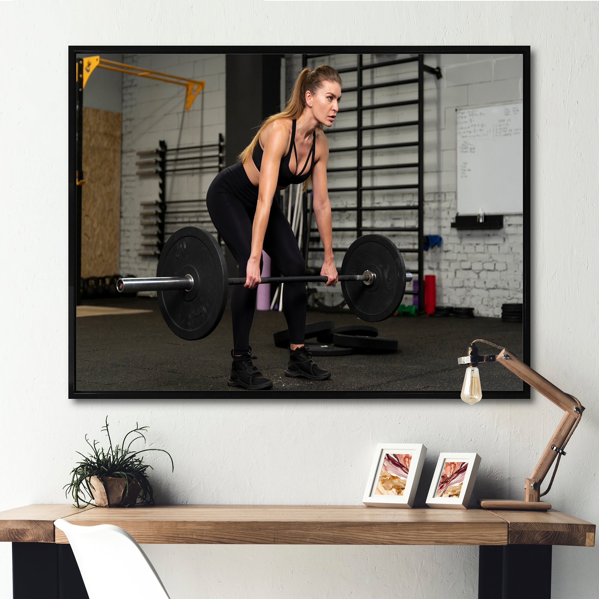 Woman Training Gym Full Shot - Aerobic & Bodybuilding Canvas Wall Art