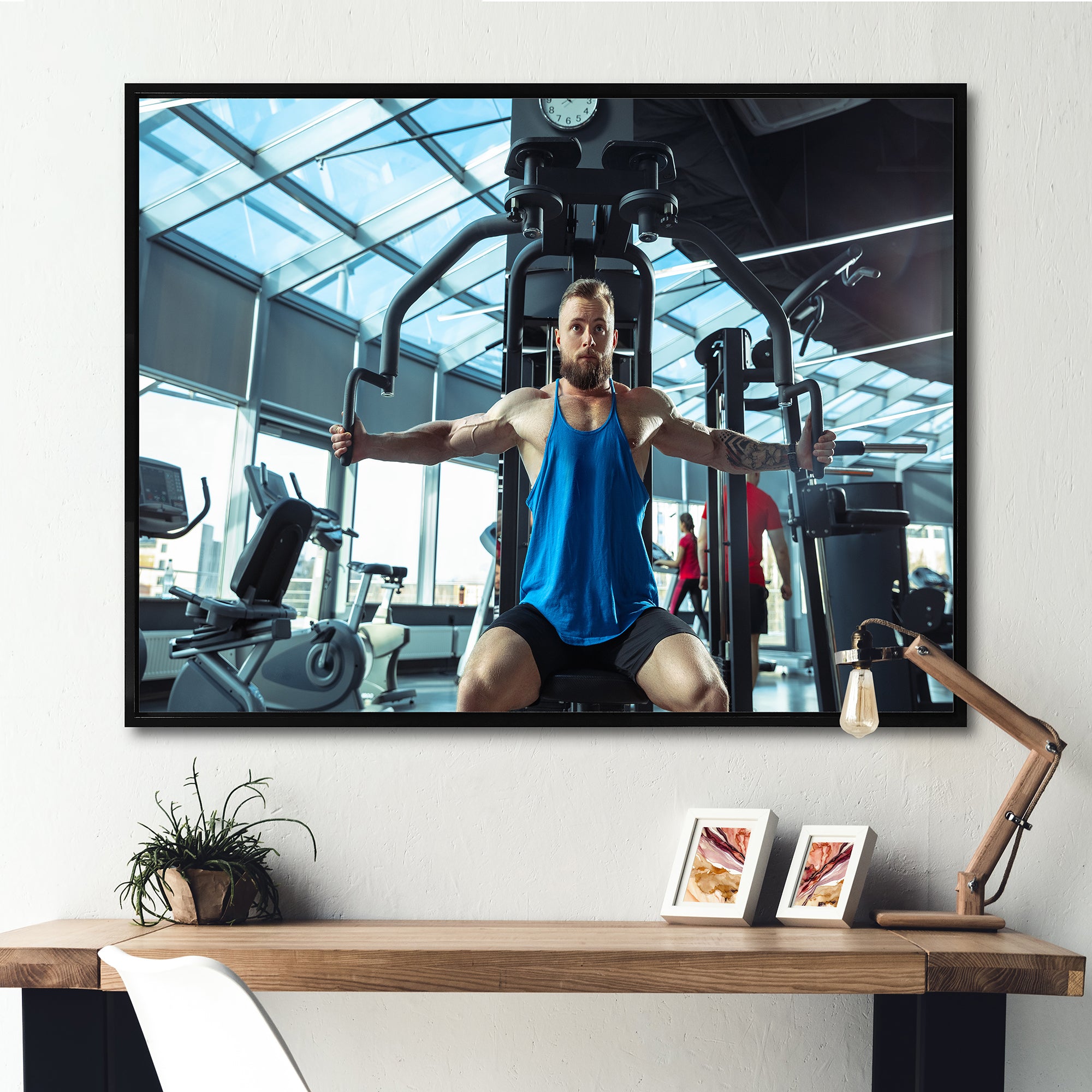 Caucasian Doing Strength Exercises - Aerobic & Bodybuilding Canvas Wall Art