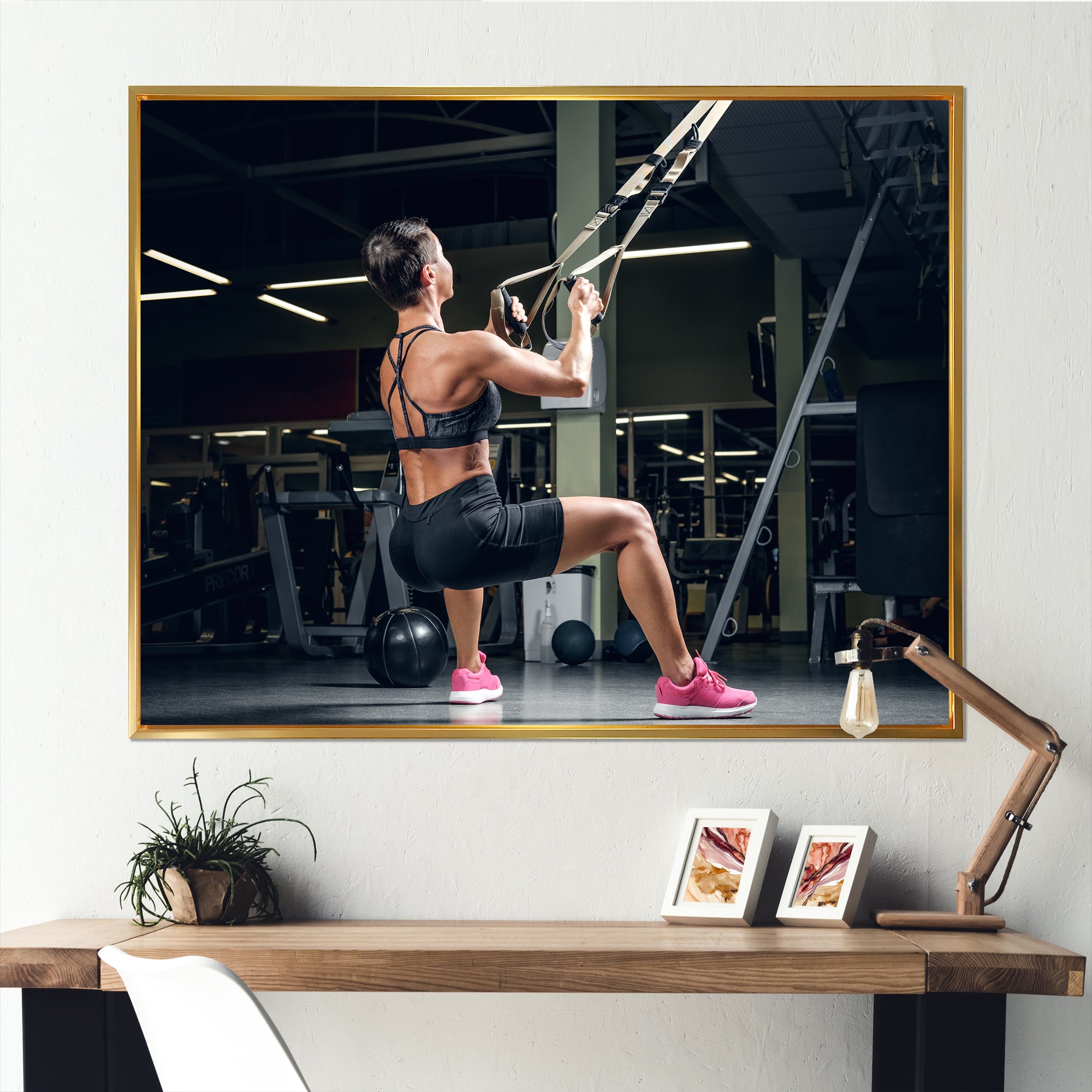Athletic Woman Working Out With TRX Suspension Strips - Aerobic & Bodybuilding Canvas Wall Art