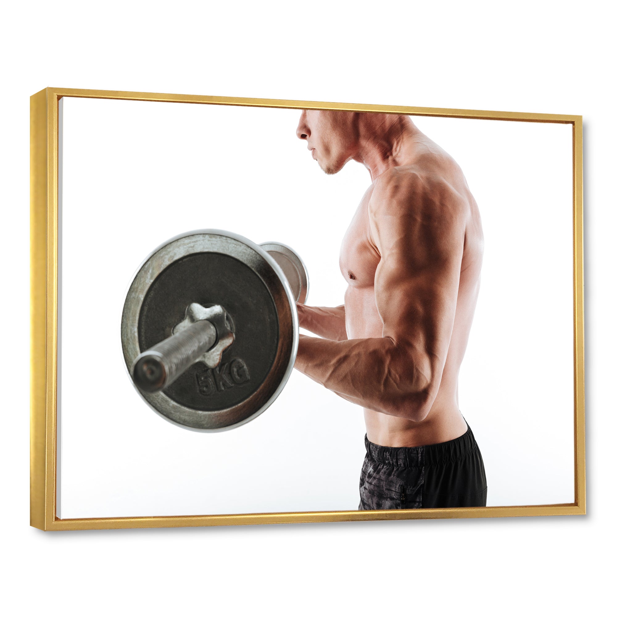 Sports Man Workout With Barbell - Aerobic & Bodybuilding Canvas Wall Art
