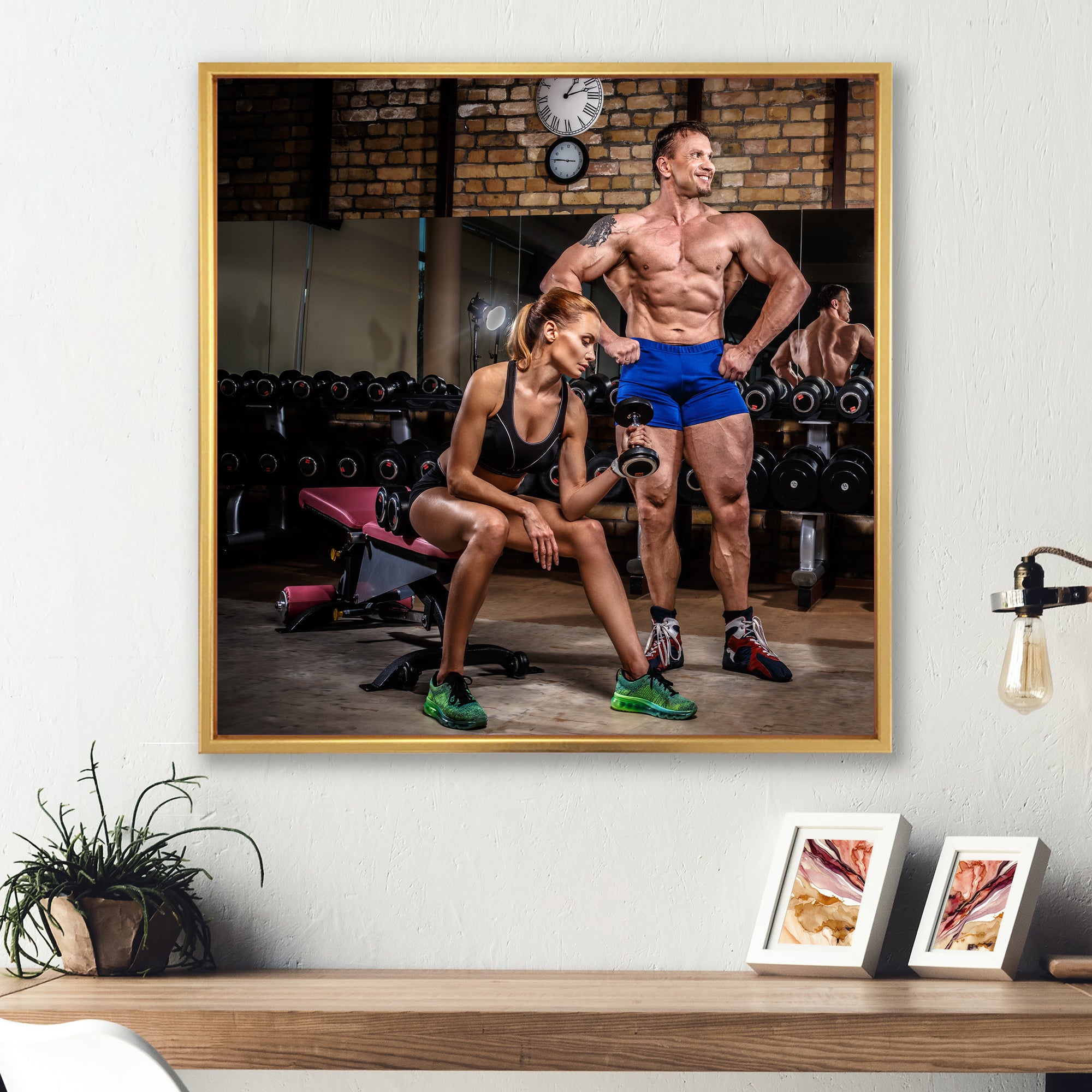 Sports Couple Is Working Out Gym - Aerobic & Bodybuilding Canvas Wall Art