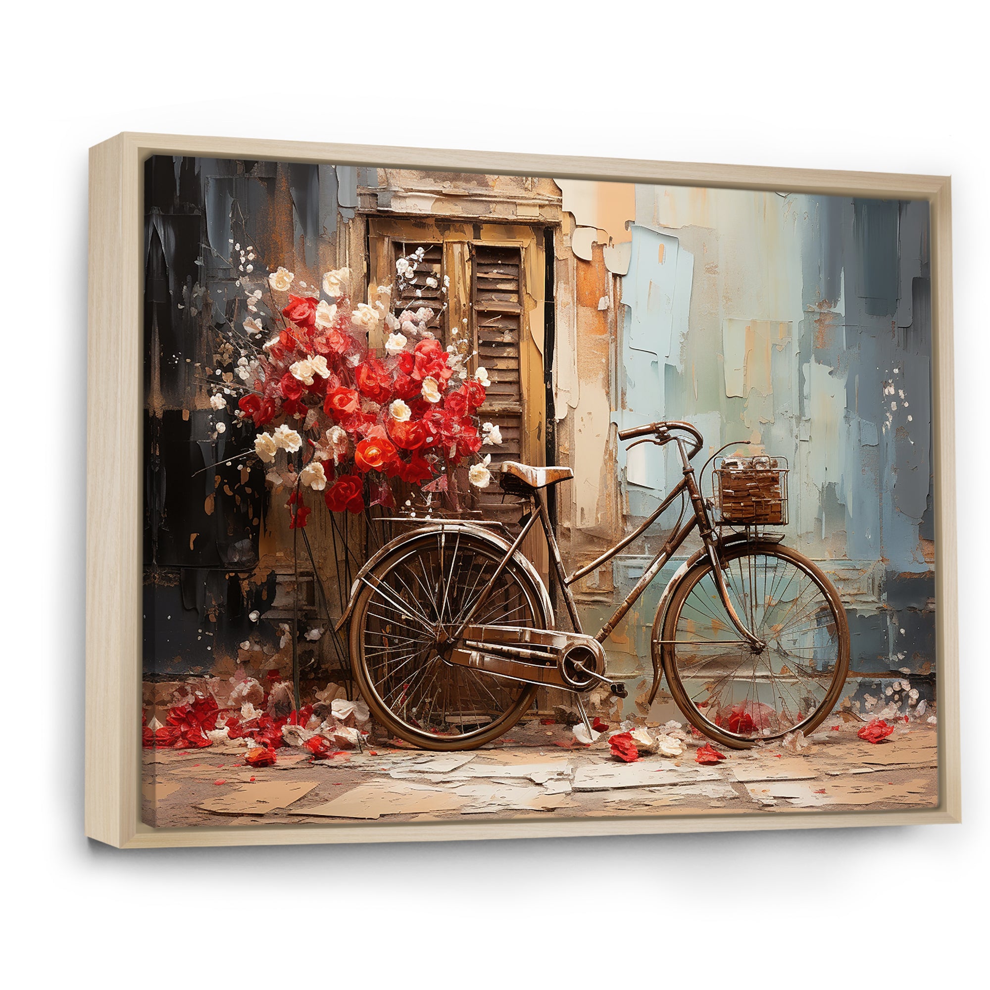 Crimson Ride Red Flowers - Bicycle Canvas Wall Art