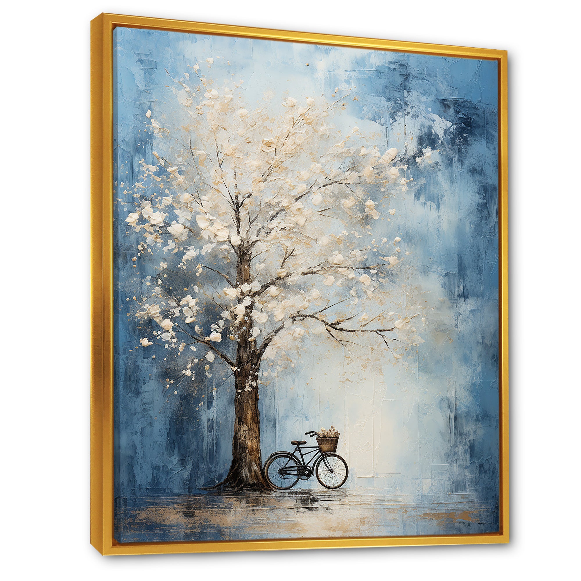 Indigo Intrigue White Tree - Bicycle Canvas Wall Art