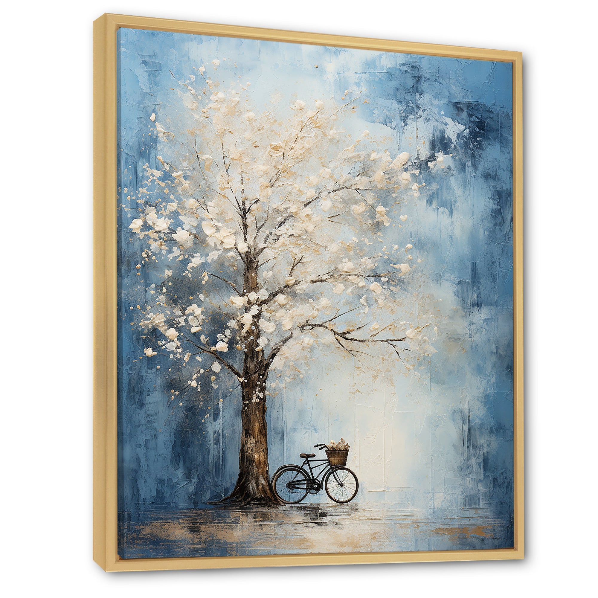 Indigo Intrigue White Tree - Bicycle Canvas Wall Art