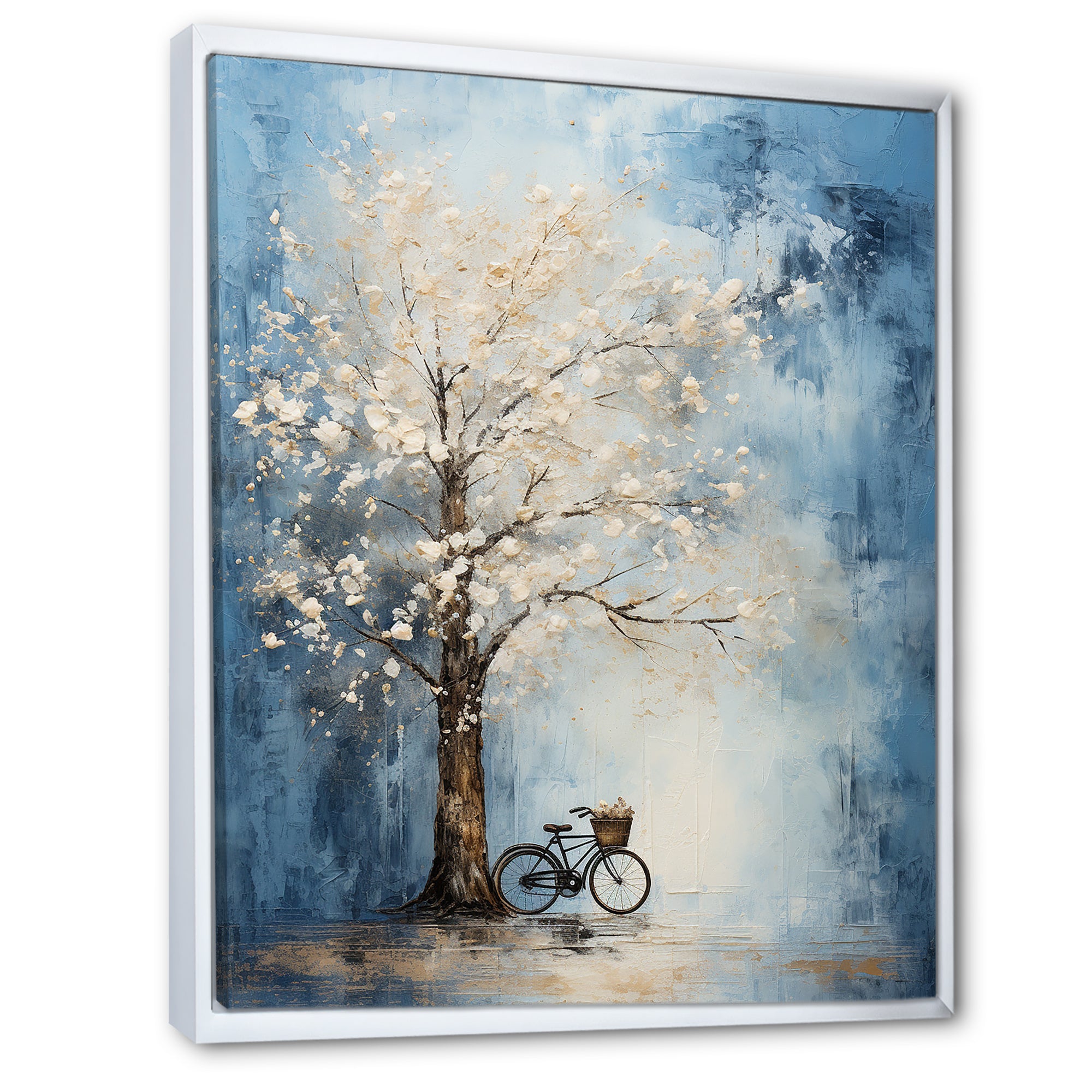 Indigo Intrigue White Tree - Bicycle Canvas Wall Art