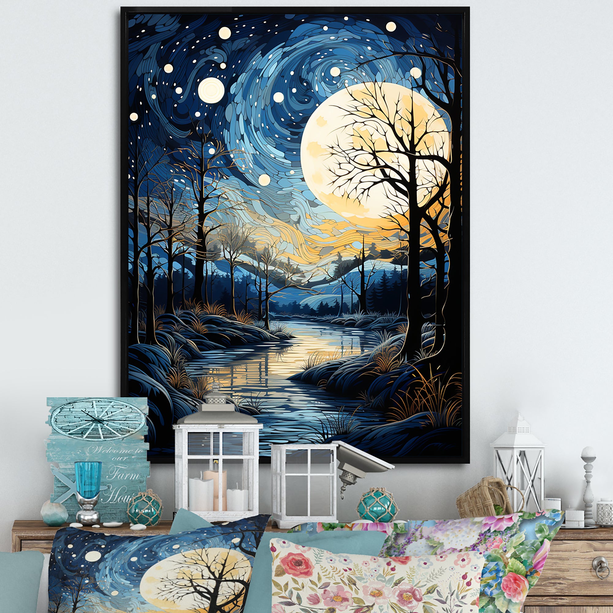 Indigo Intrigue Water Stream - Bicycle Canvas Wall Art