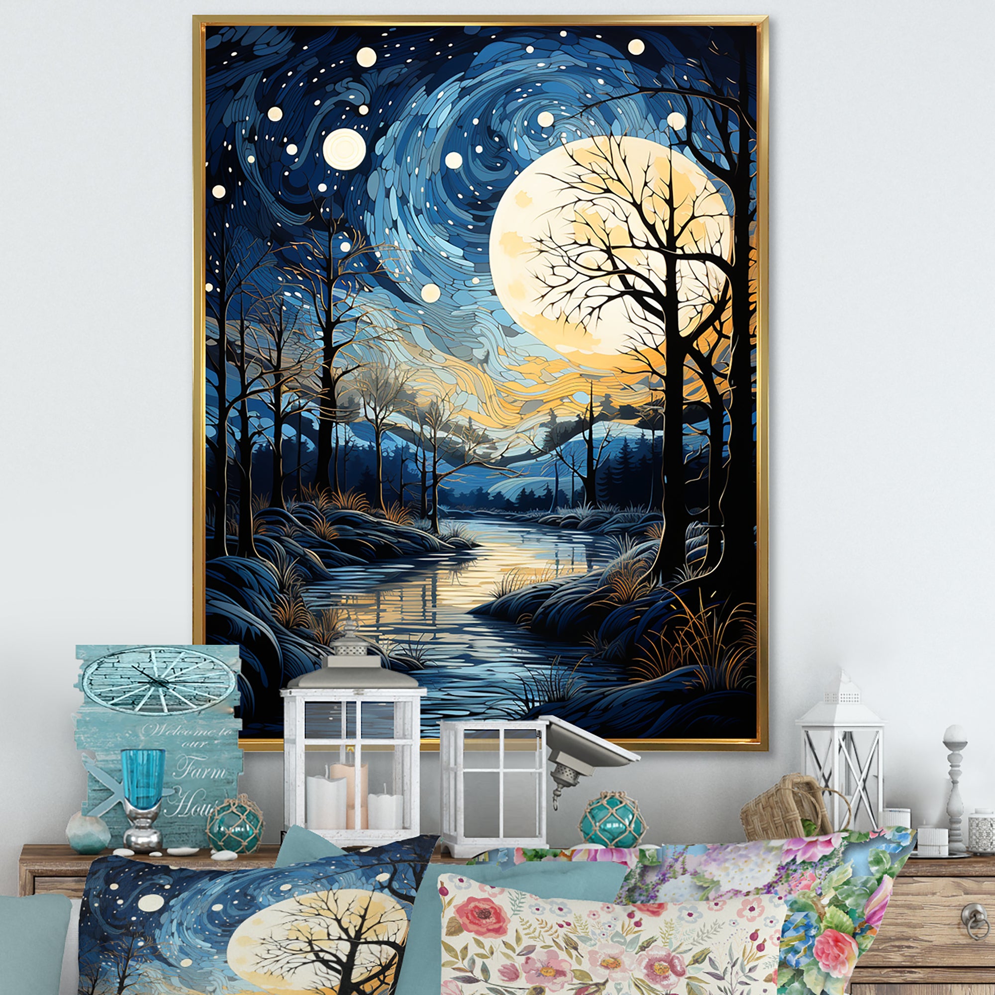 Indigo Intrigue Water Stream - Bicycle Canvas Wall Art