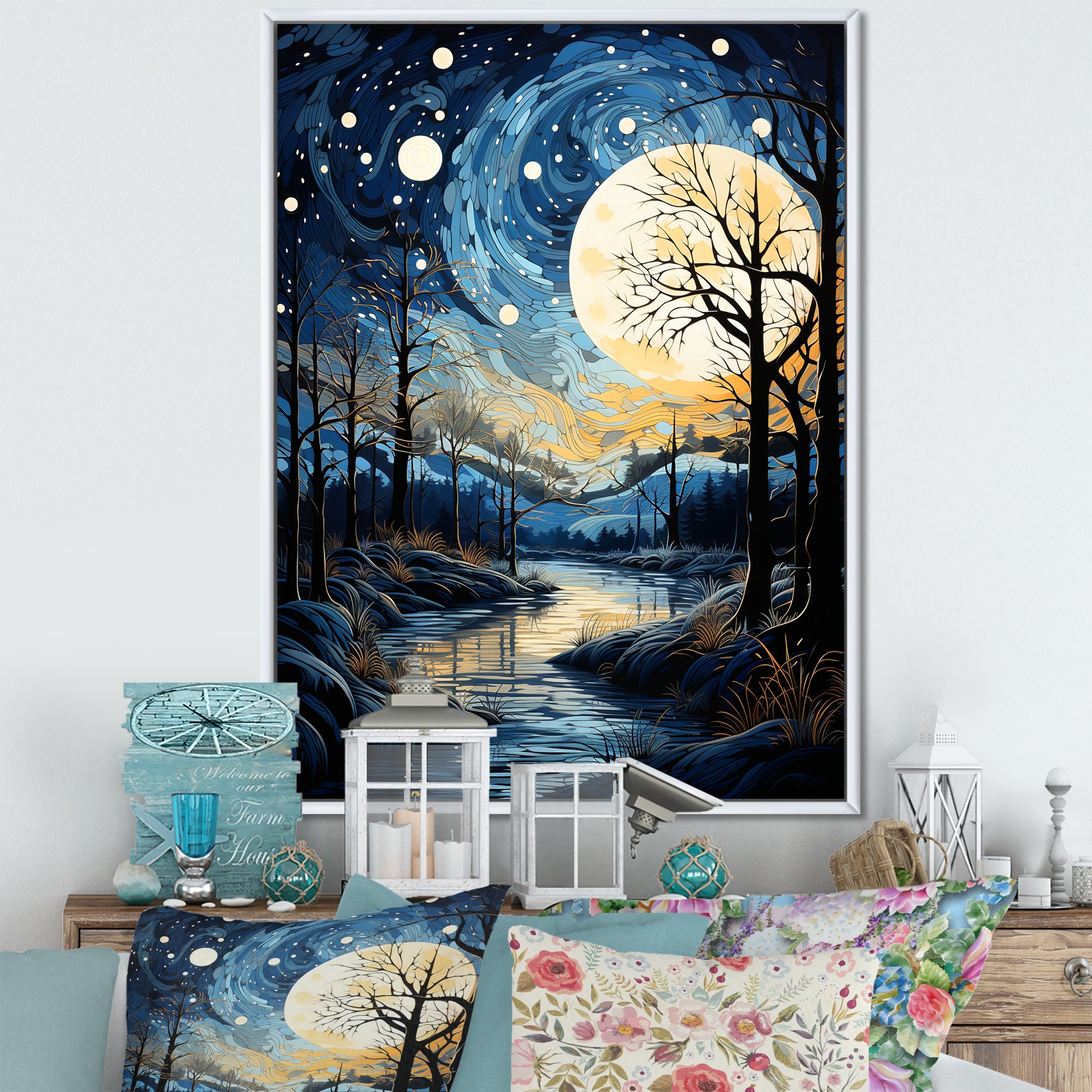 Indigo Intrigue Water Stream - Bicycle Canvas Wall Art