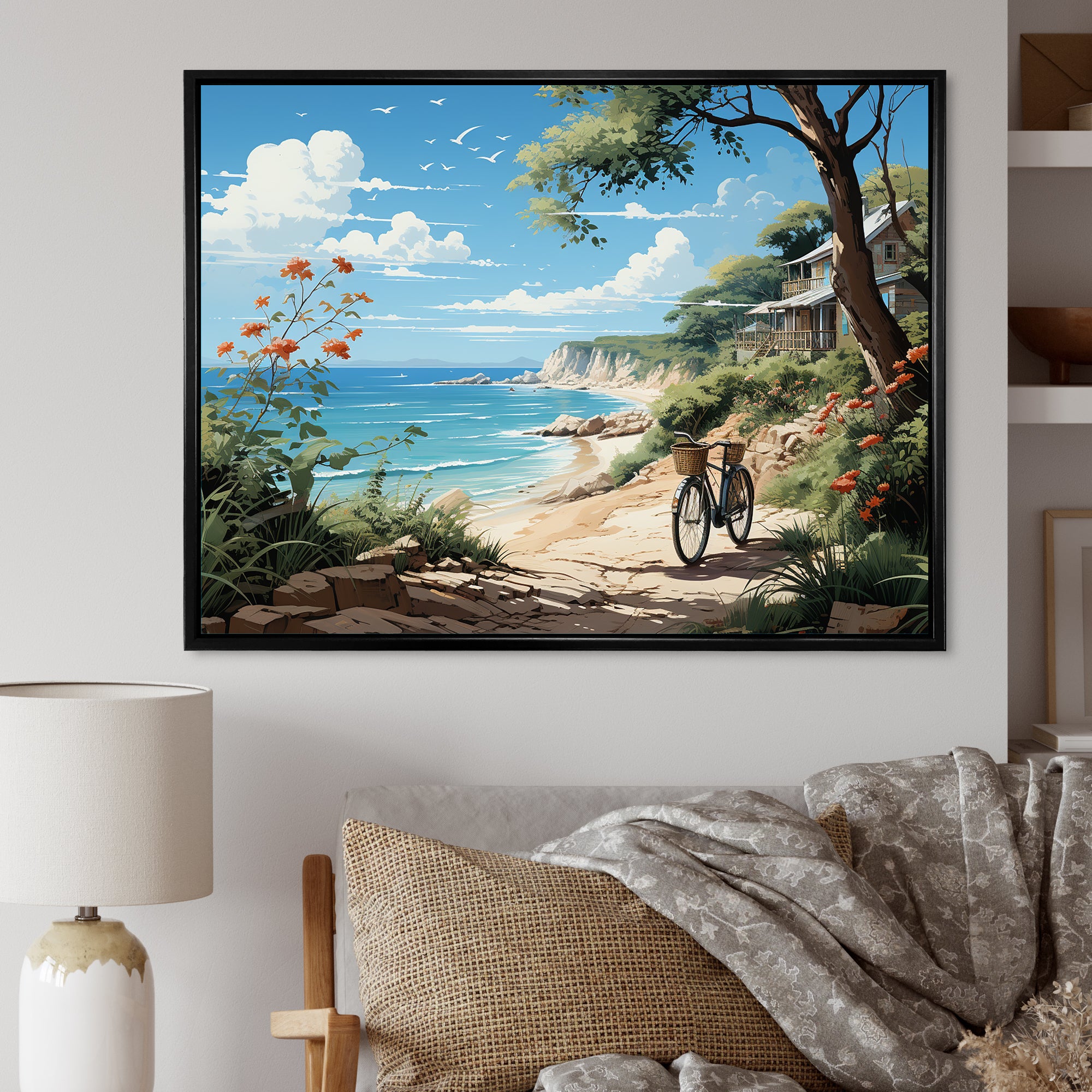 Turquoise Seaside Trek - Bicycle Canvas Wall Art