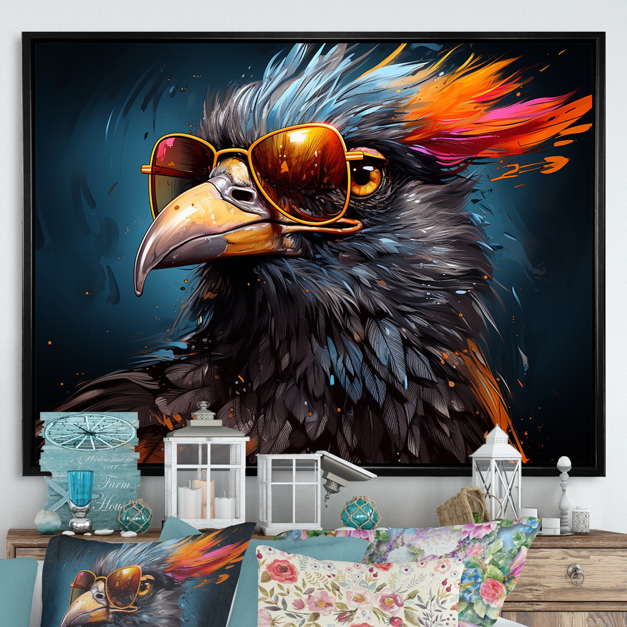 Cool Bird Abstract Aviators - Orange Bird Wall Art