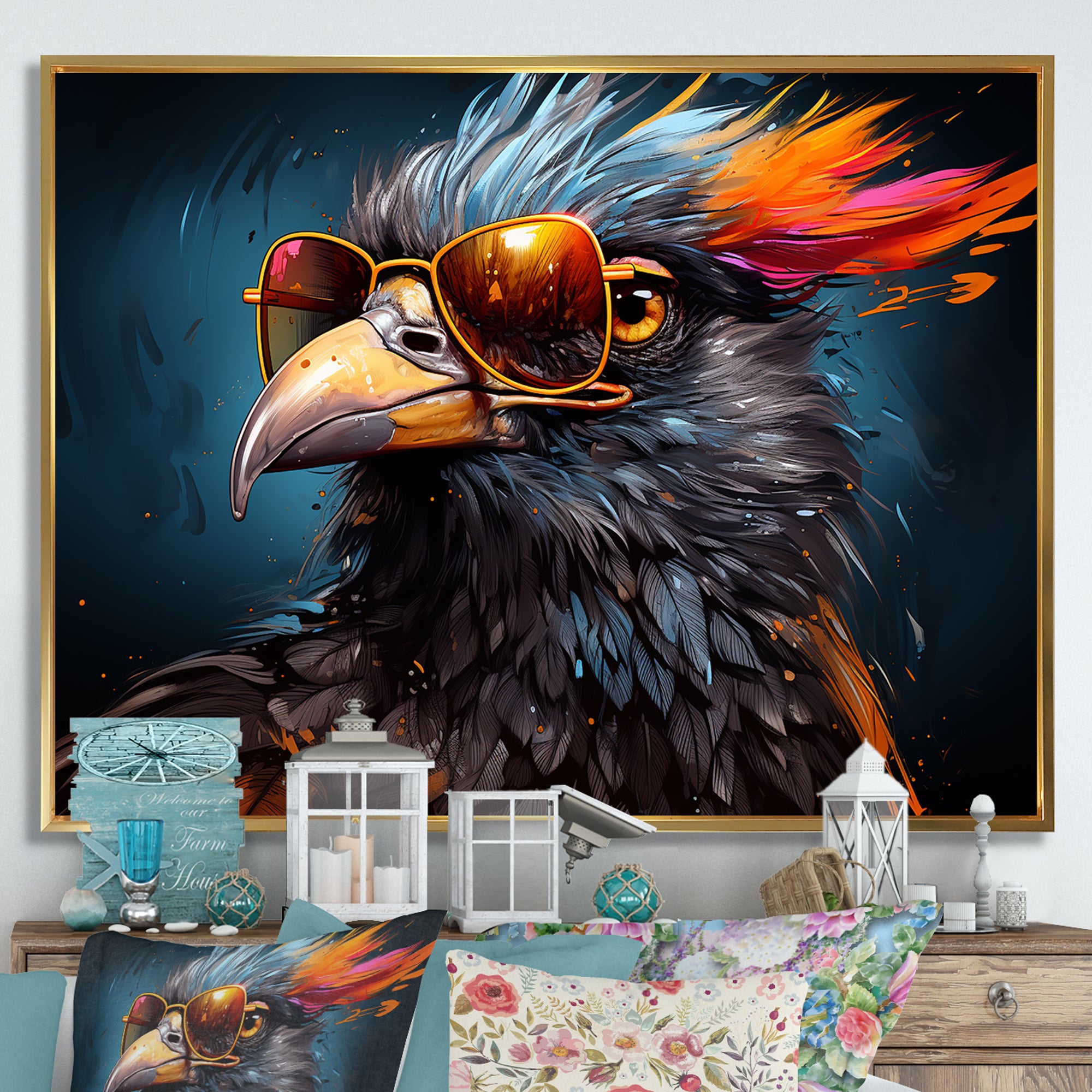 Cool Bird Abstract Aviators - Orange Bird Wall Art