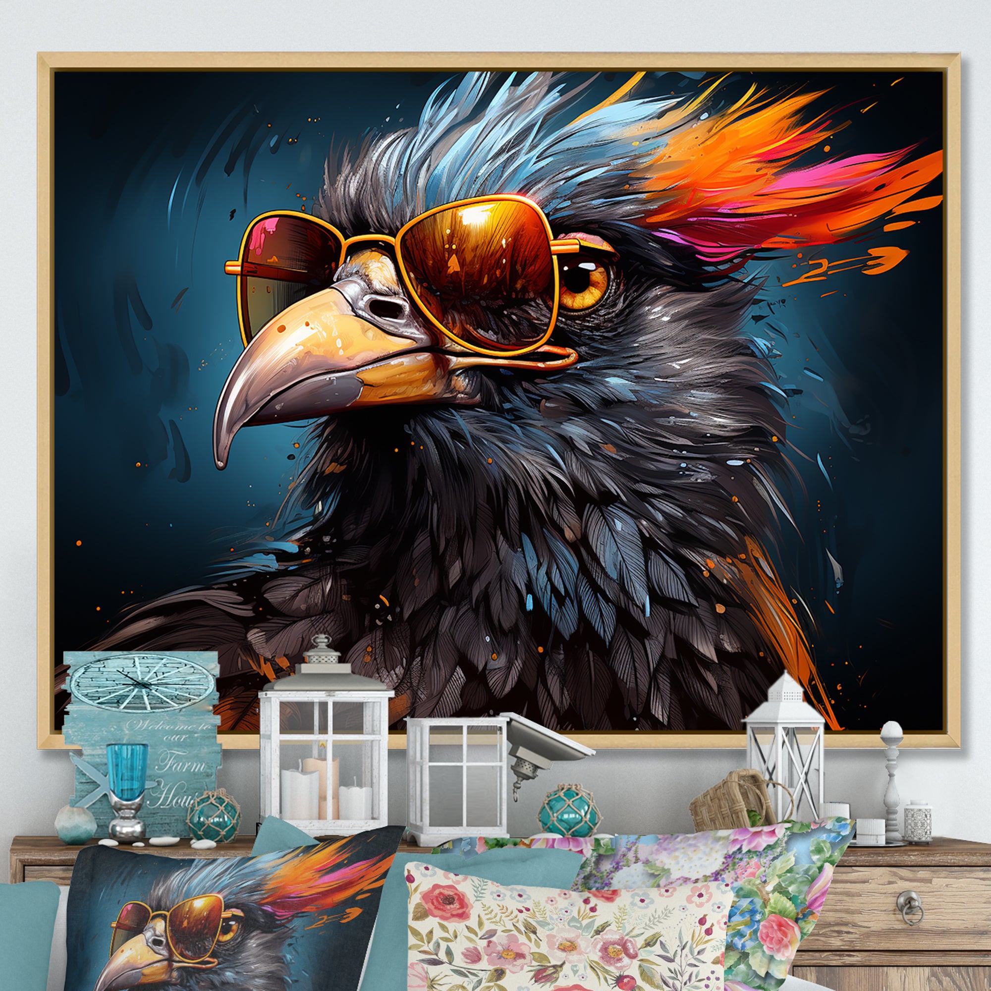 Cool Bird Abstract Aviators - Orange Bird Wall Art