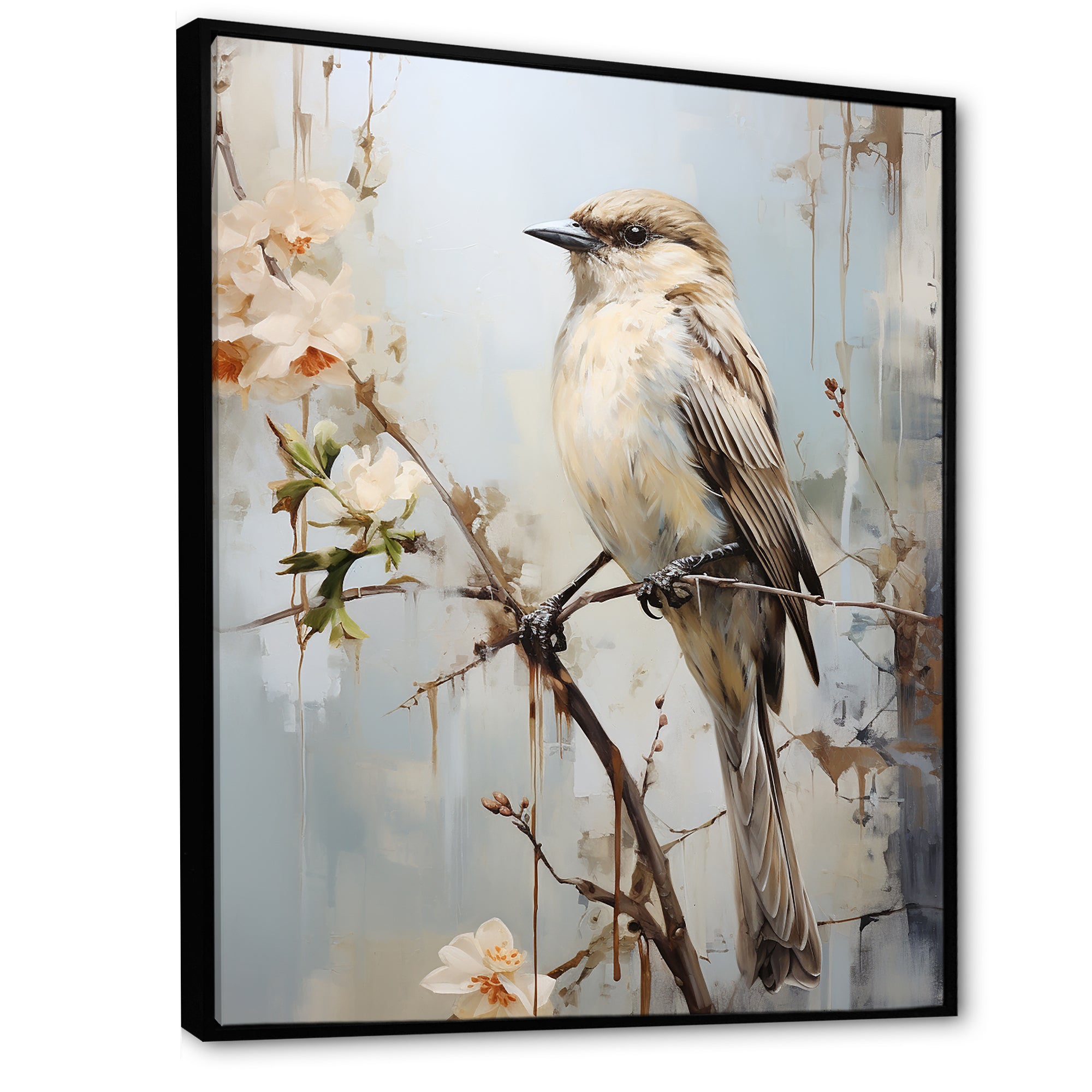 Minimalism Beige Bird On Branch - Bird Wall Decor