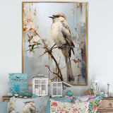 Minimalism Beige Bird On Branch - Bird Wall Decor