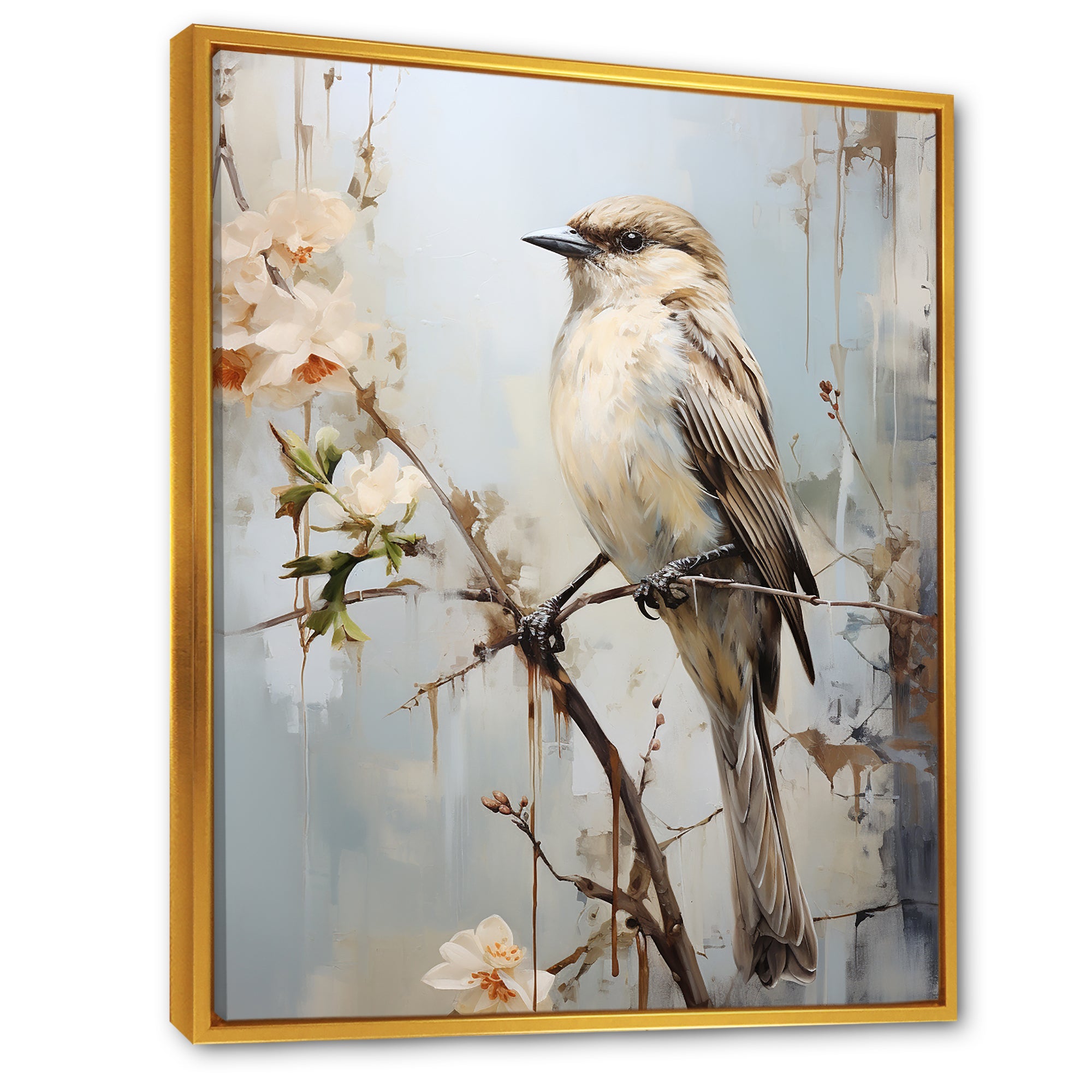 Minimalism Beige Bird On Branch - Bird Wall Decor