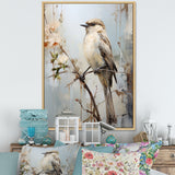 Minimalism Beige Bird On Branch - Bird Wall Decor