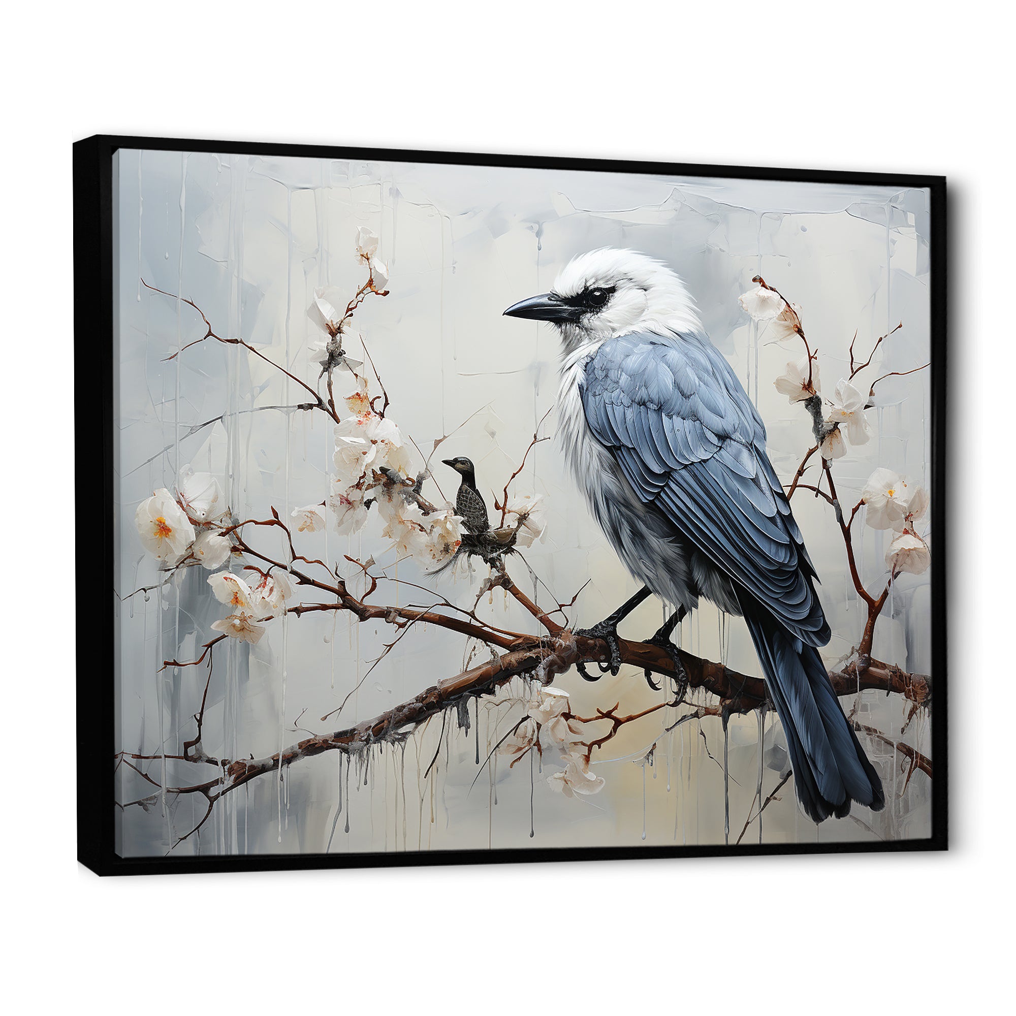 Misty Blue Ray Bird On Branch - Bird Wall Art Prints
