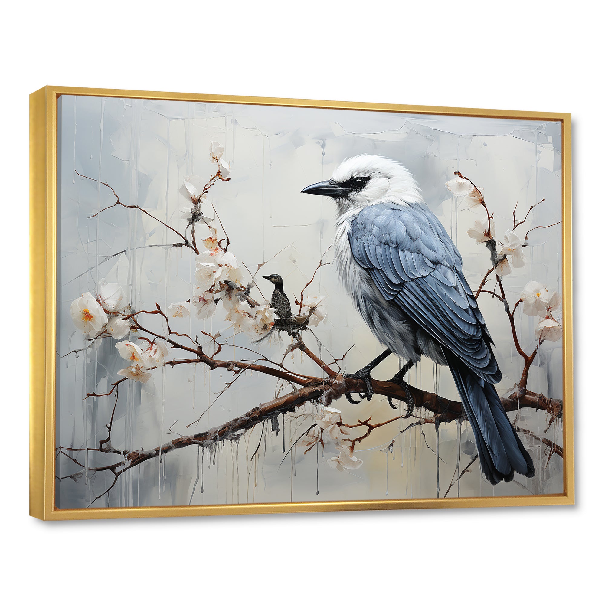Misty Blue Ray Bird On Branch - Bird Wall Art Prints